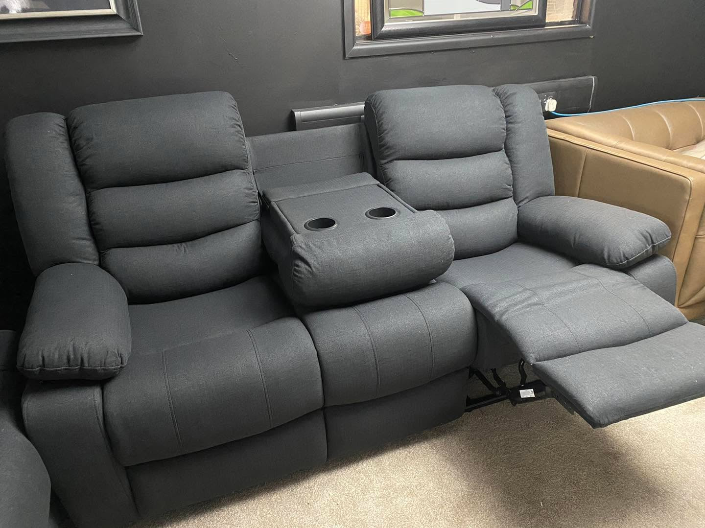3+2 Black Fabric Manual Recliner Sofa Set