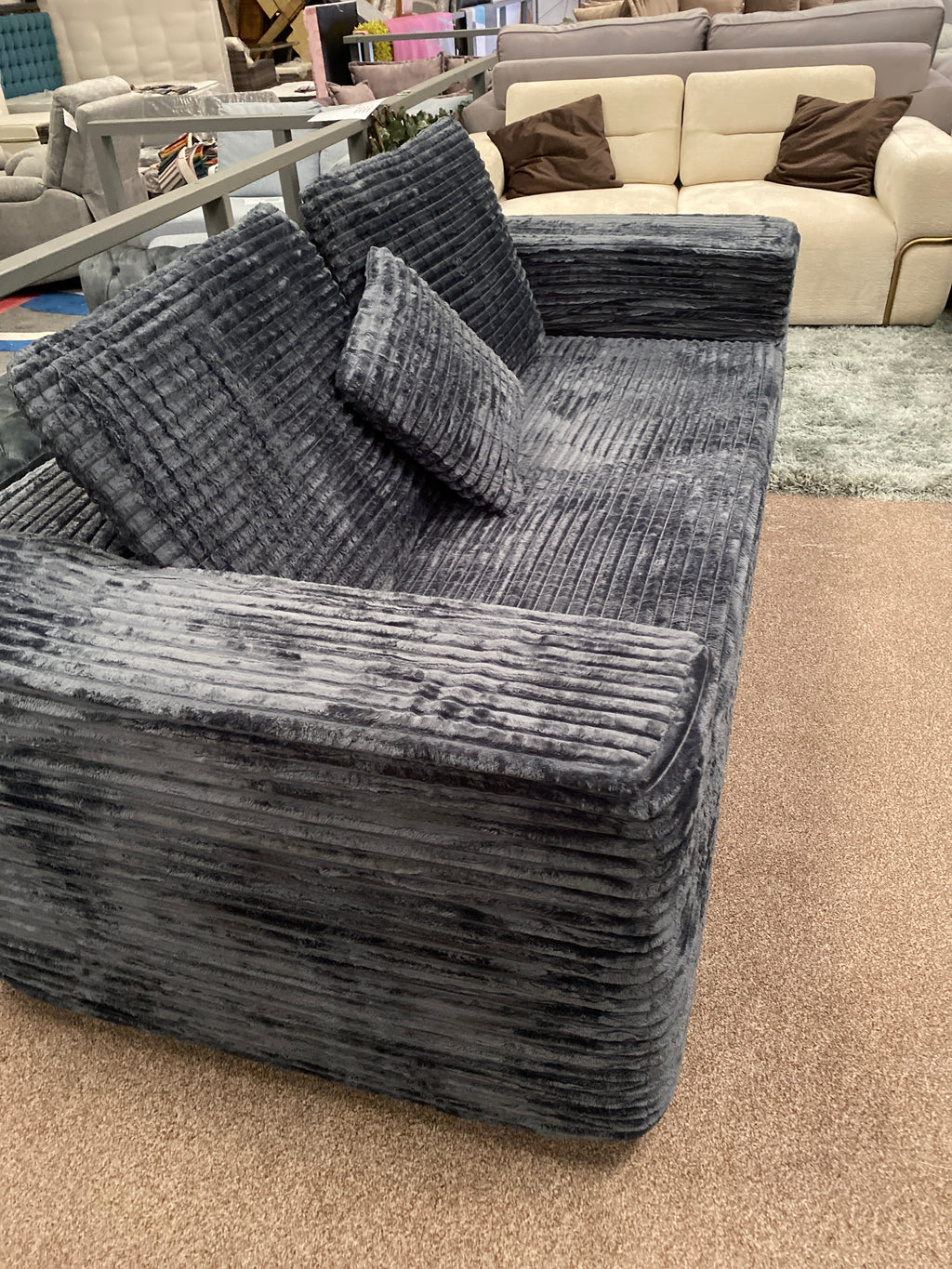 3+2 Grey Cord Fabric Sofa Set