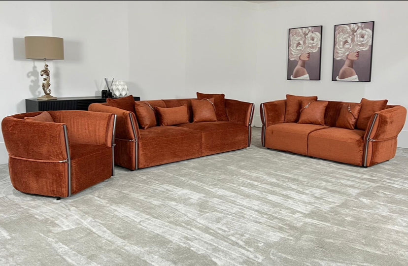3+2+1 Orange Fabric Sofa Set