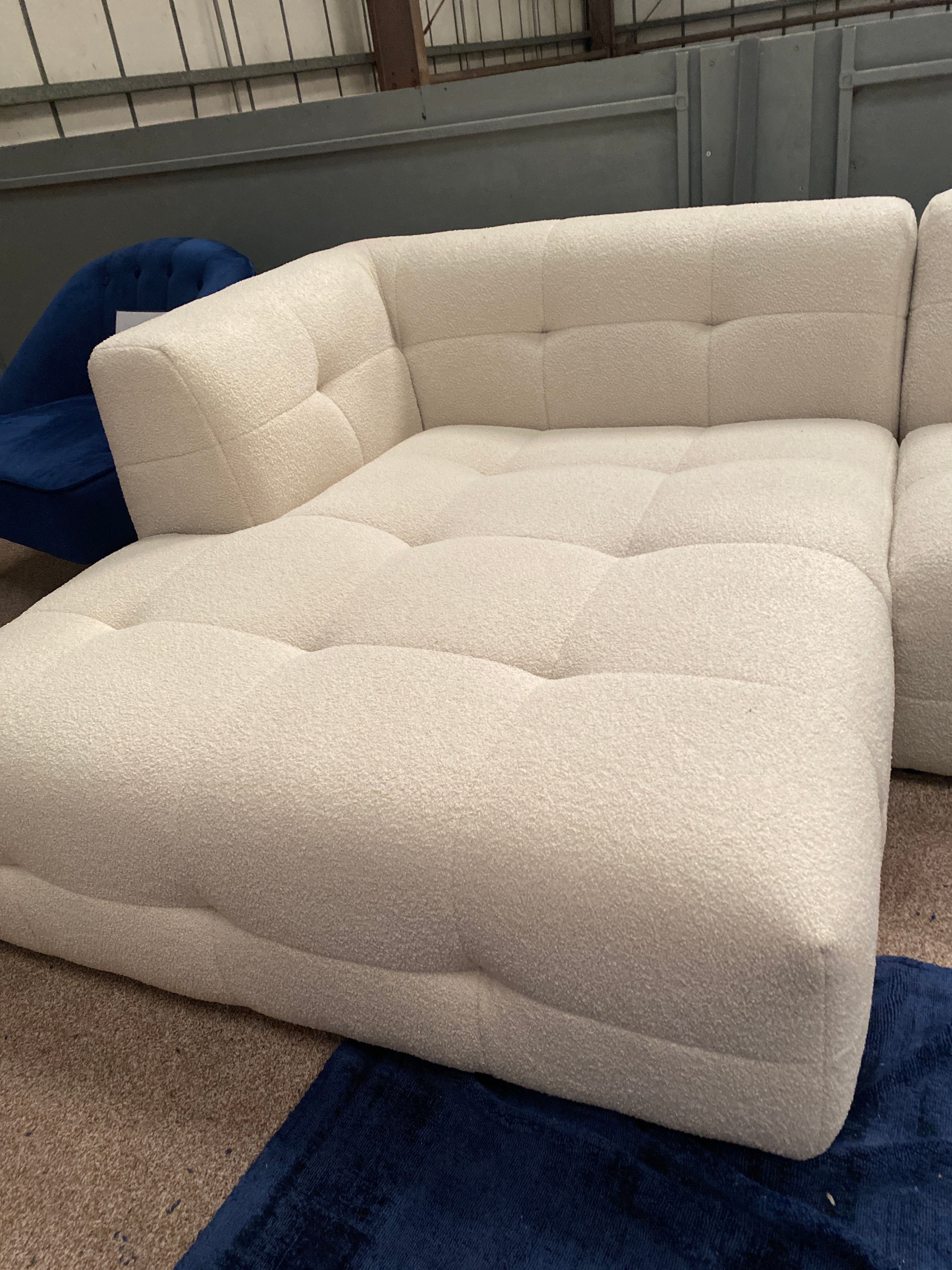 Cream Boucle Fabric Chaise Sofa