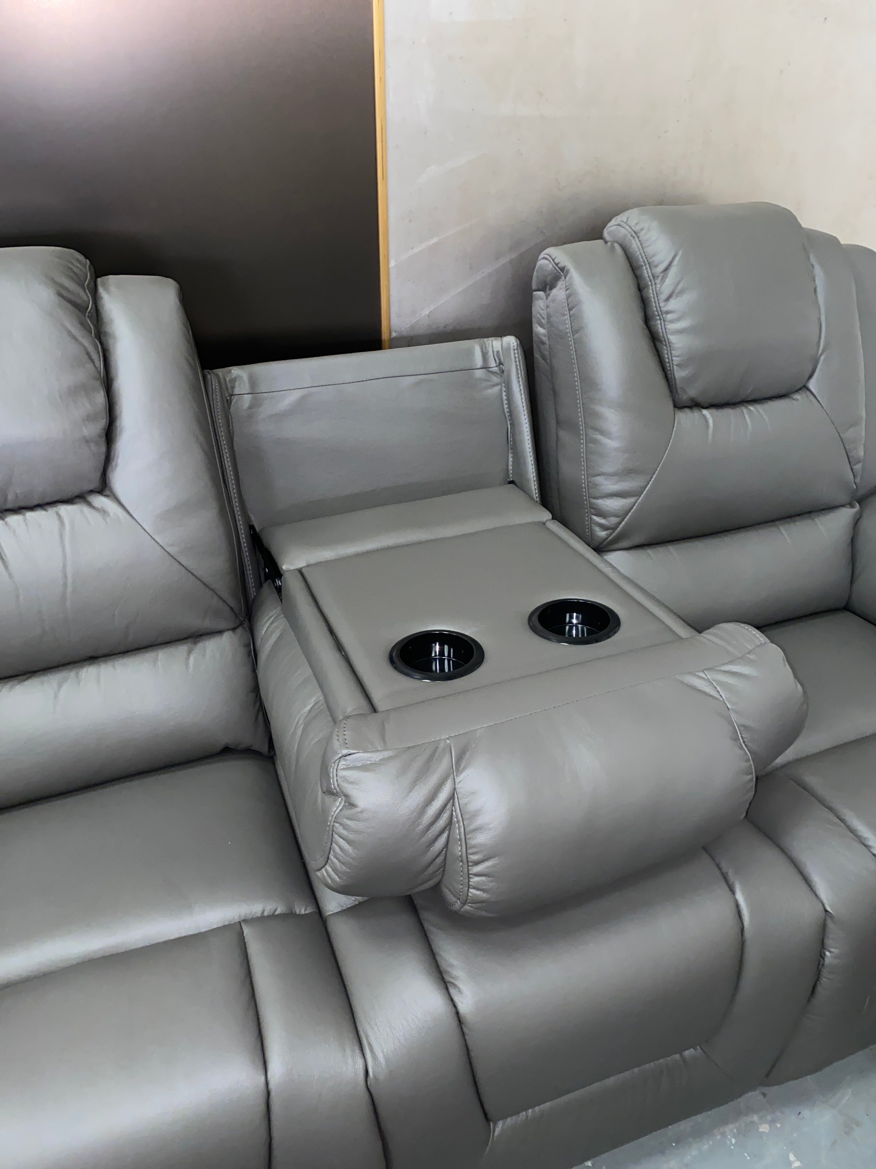 3+2 Grey Leather - Electric Recliner Sofa Set - With LED Lights