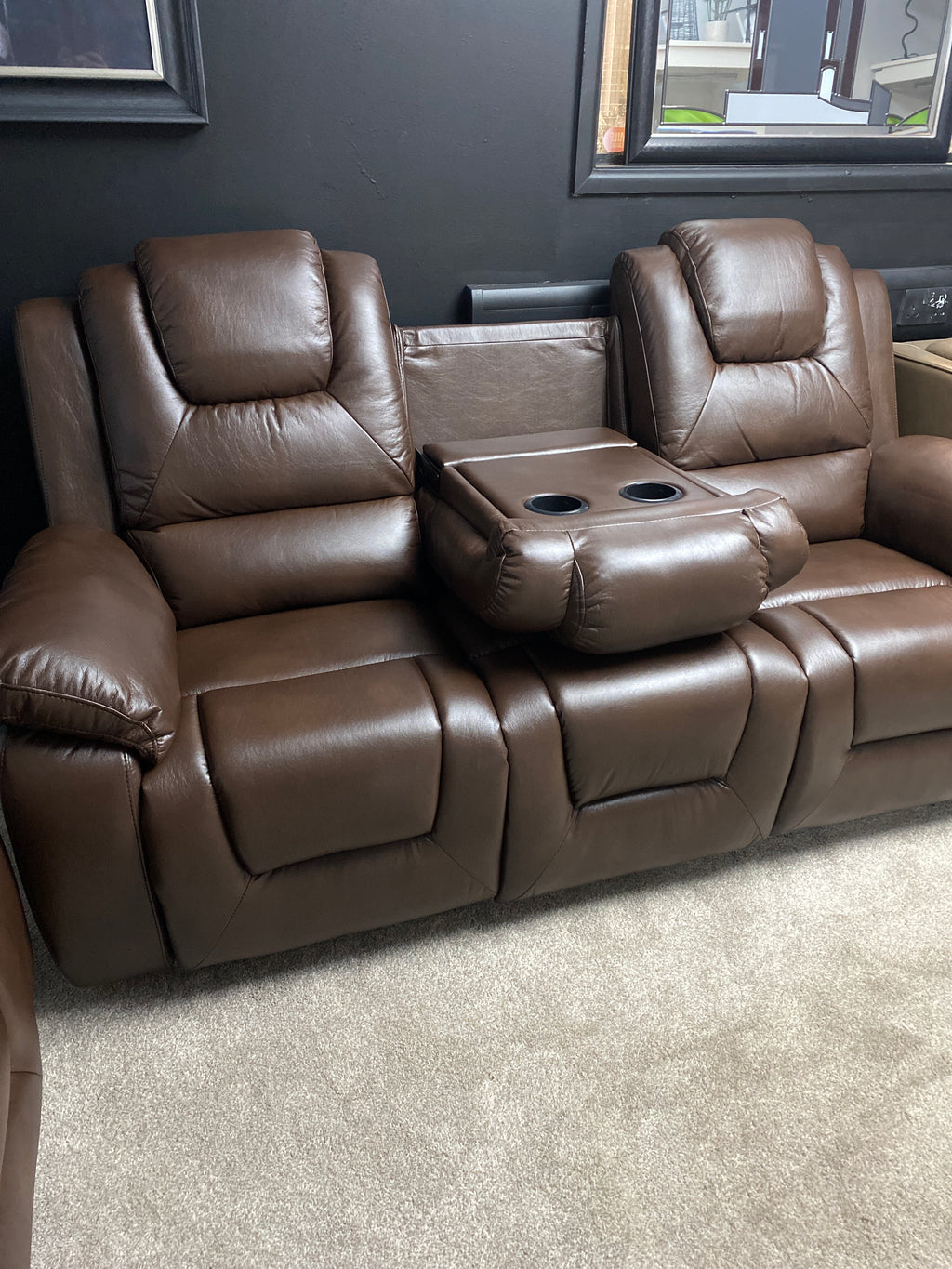 3+2 Brown Leather - Electric Recliner Sofa Set - With LED Lights