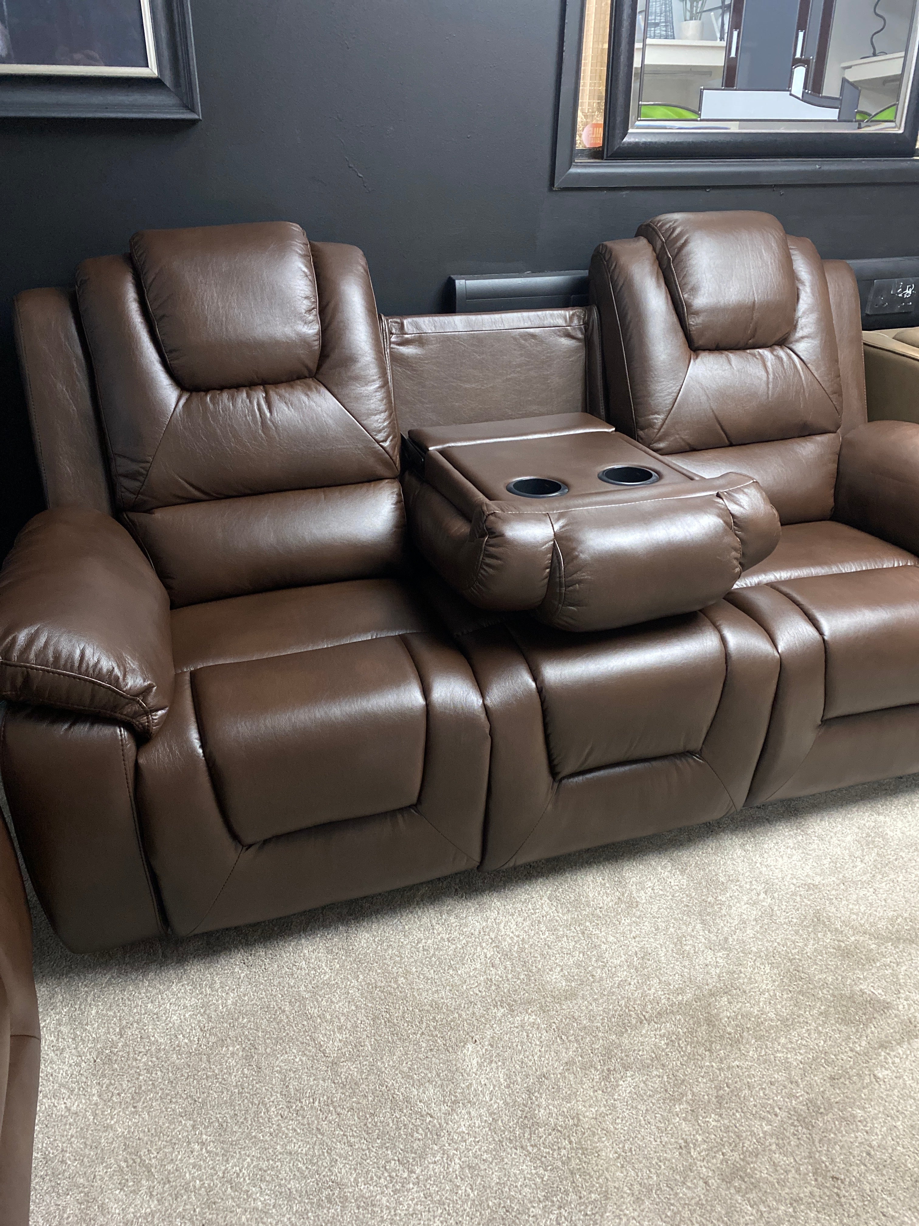 3+2 Brown Leather - Electric Recliner Sofa Set - With LED Lights