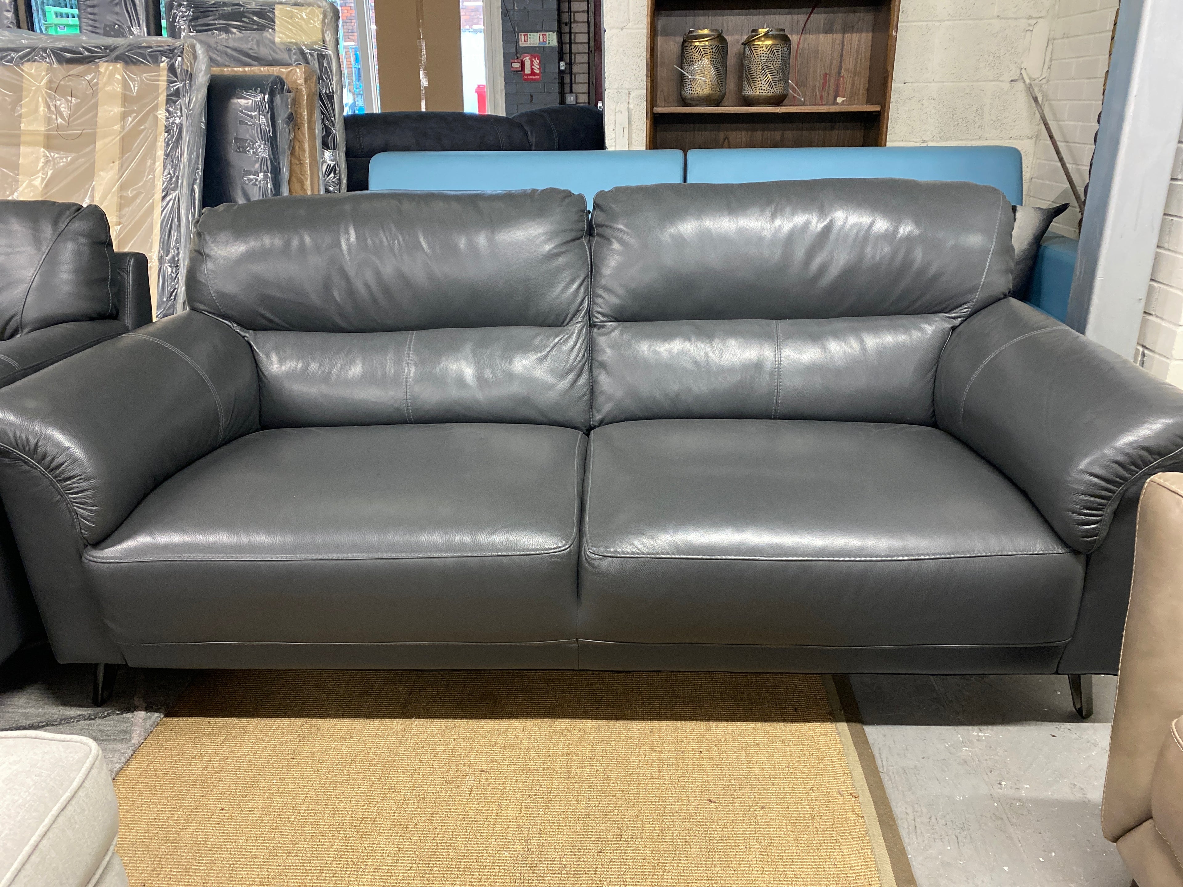 3+2 Grey Leather Sofa Set