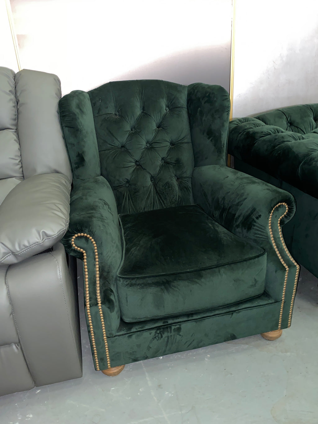 3+1 Green Velvet Chesterfield Sofa Set