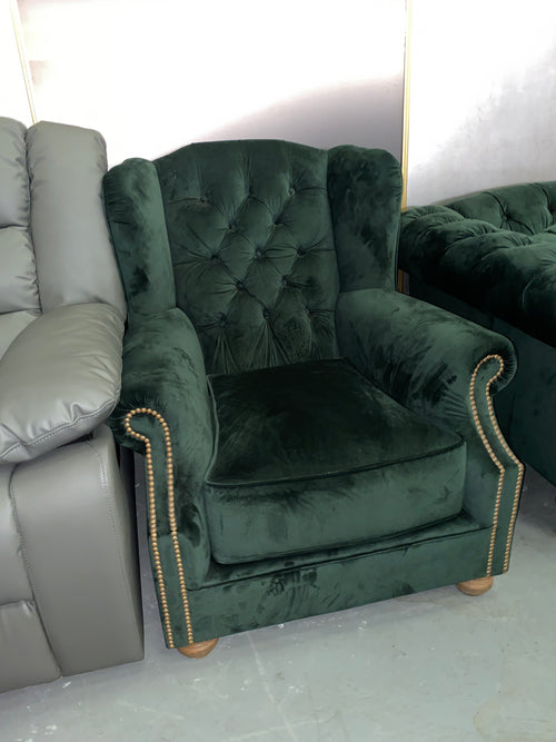 3+1 Green Velvet Chesterfield Sofa Set