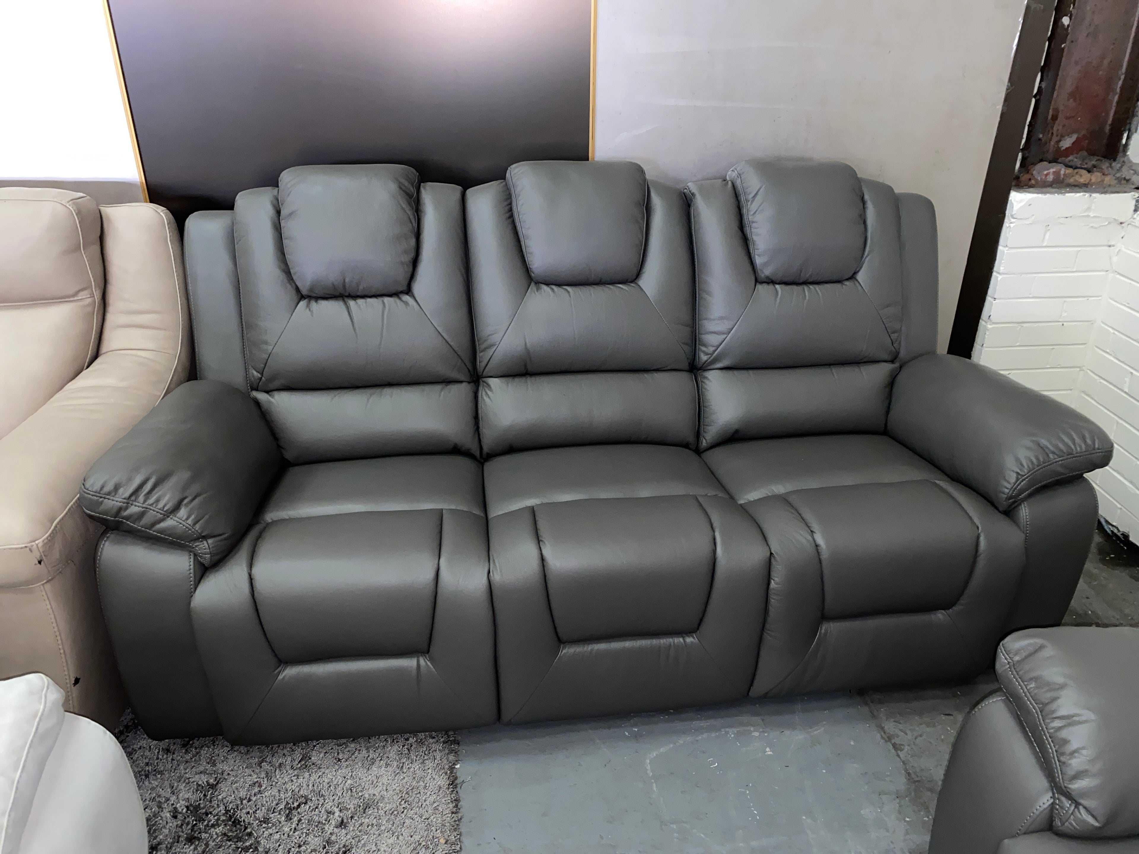3+2 Grey Leather - Electric Recliner Sofa Set - With LED Lights