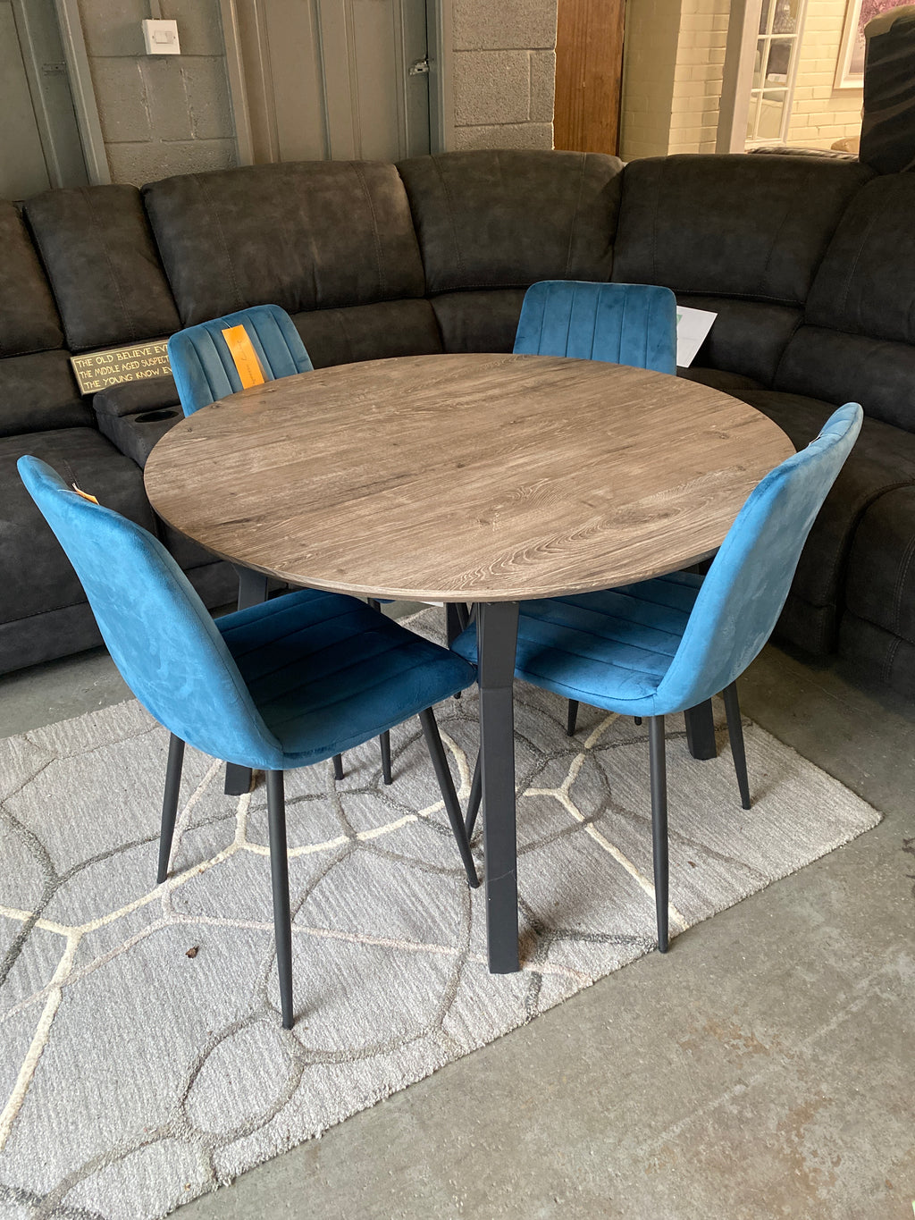 1.1m Round Dining Table + 4 Chairs
