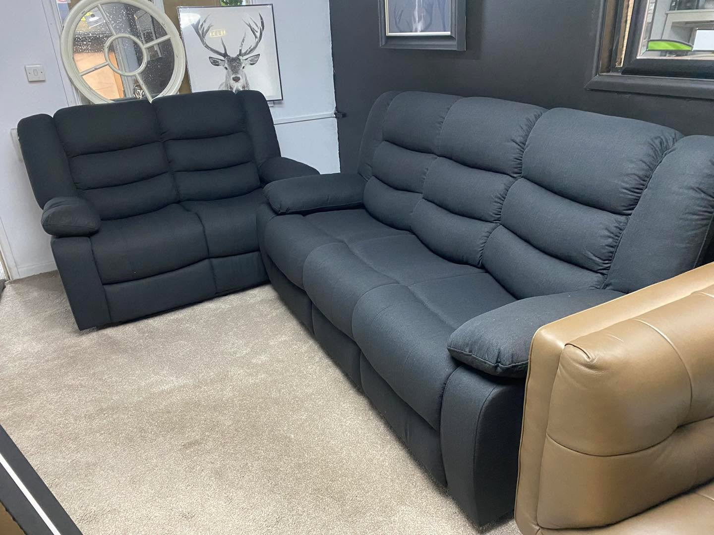 3+2 Black Fabric Manual Recliner Sofa Set