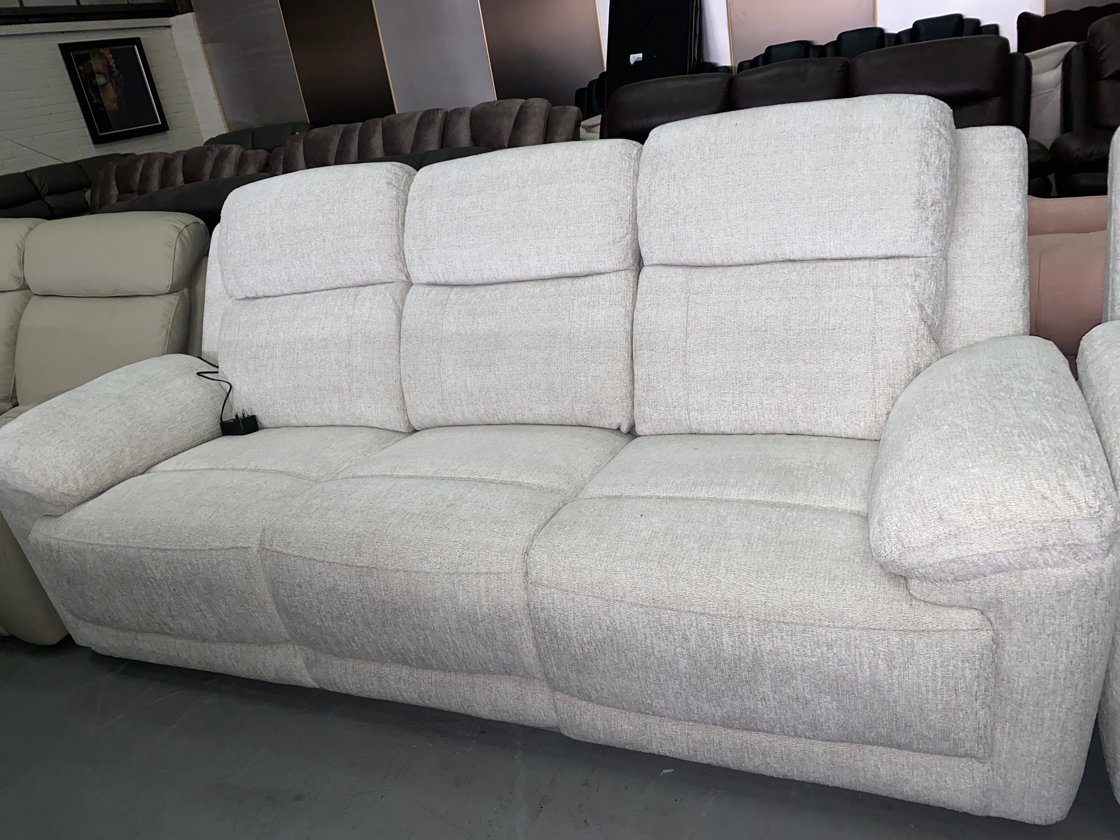 3+2 Cream Fabric - Electric Recliner Sofa Set