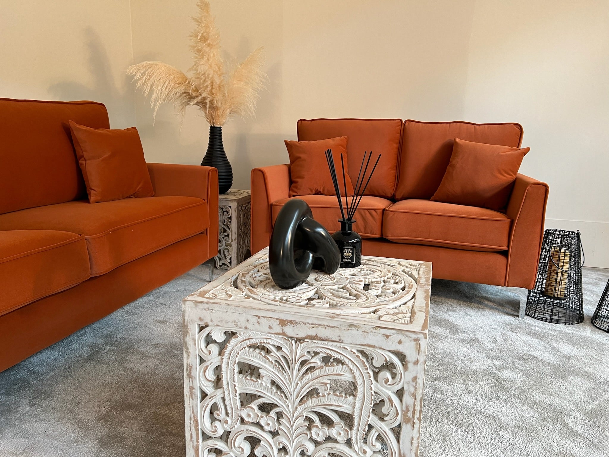 3+2+1 Orange Fabric Sofa Set