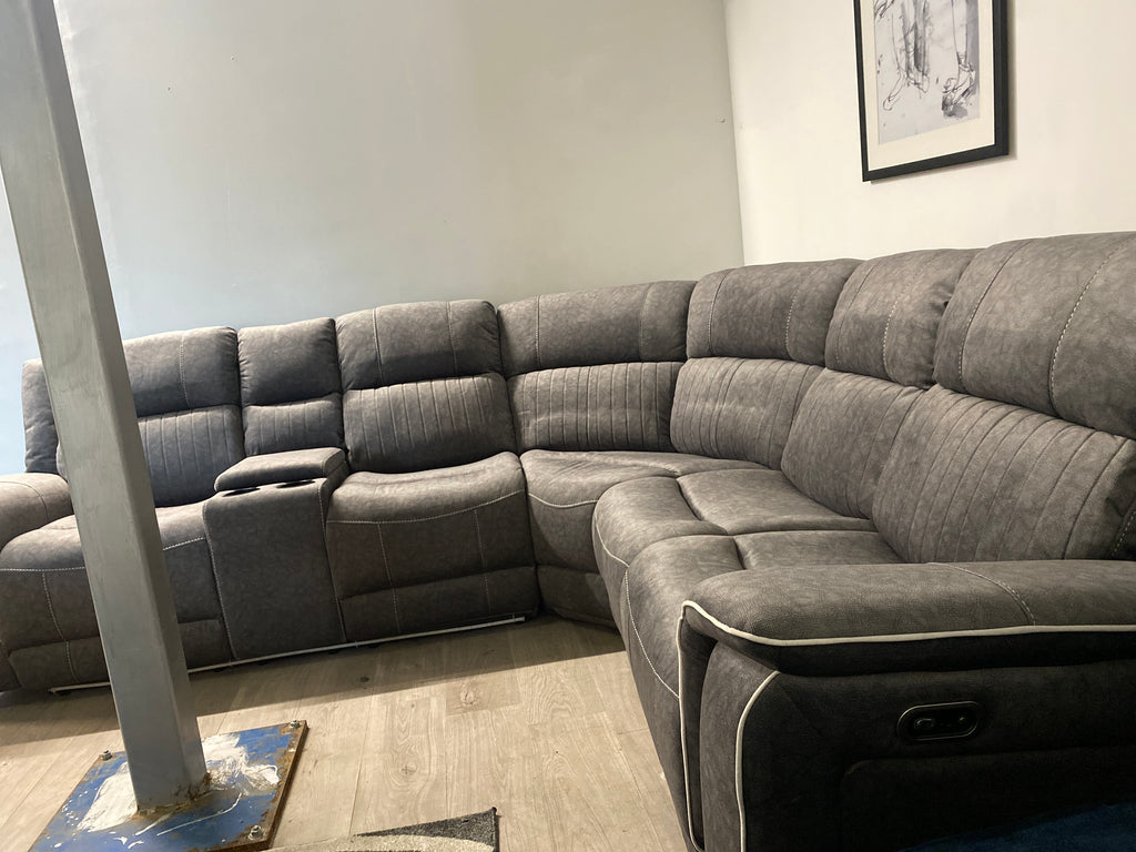 Grey Fabric - Electric Recliner Corner Sofa - With LED Lights