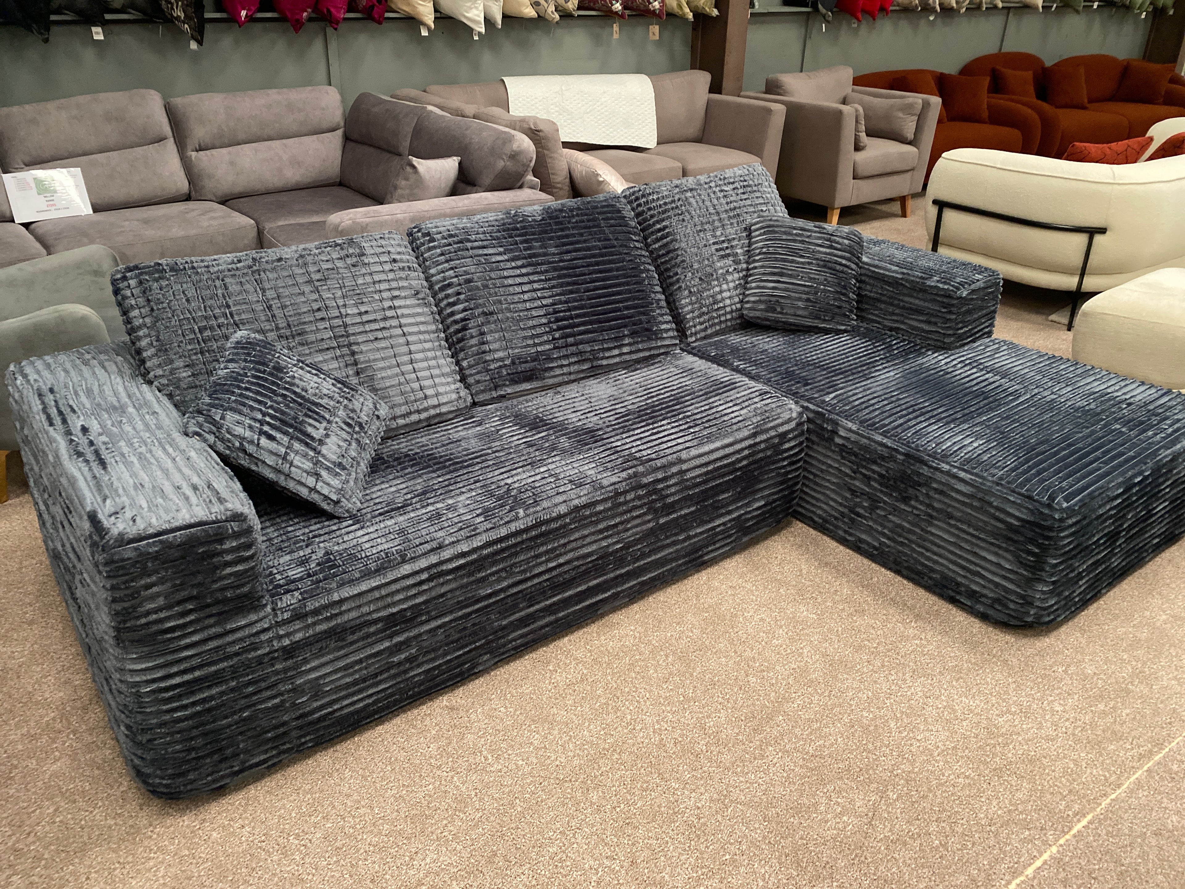 Grey Cord Fabric Corner Chaise Sofa