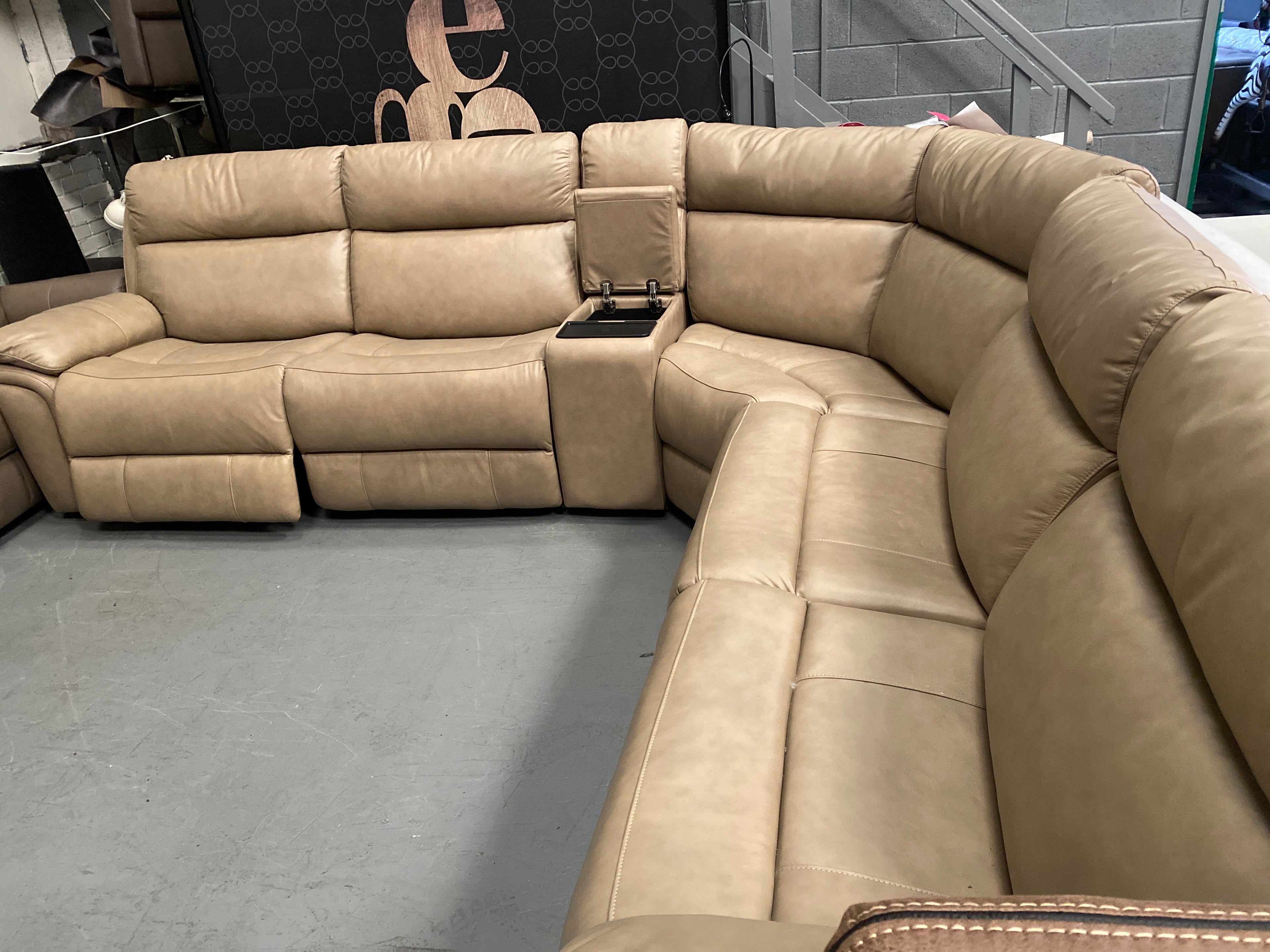 Tan Leather Corner Sofa - Electric Recliner