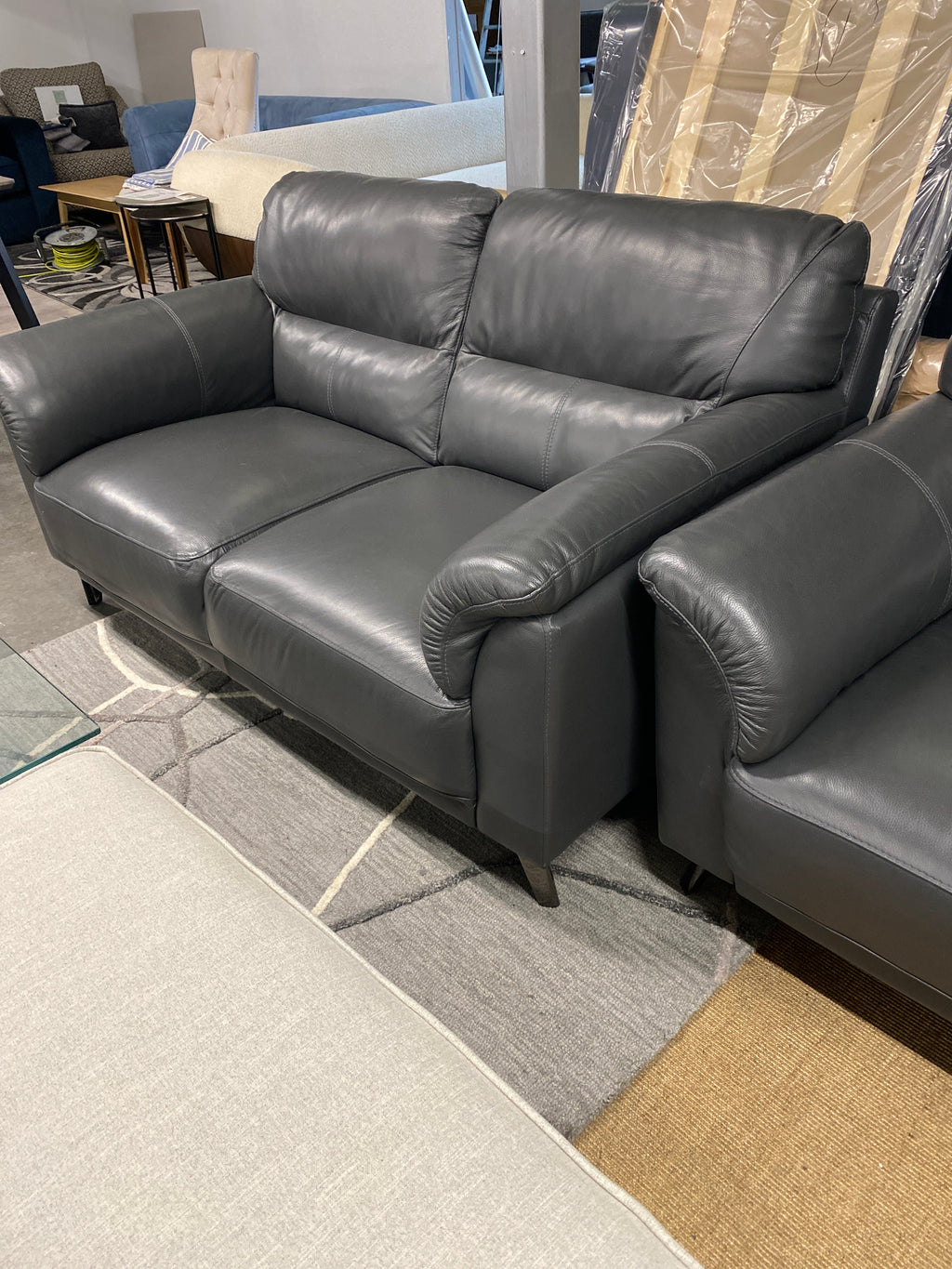 3+2 Grey Leather Sofa Set