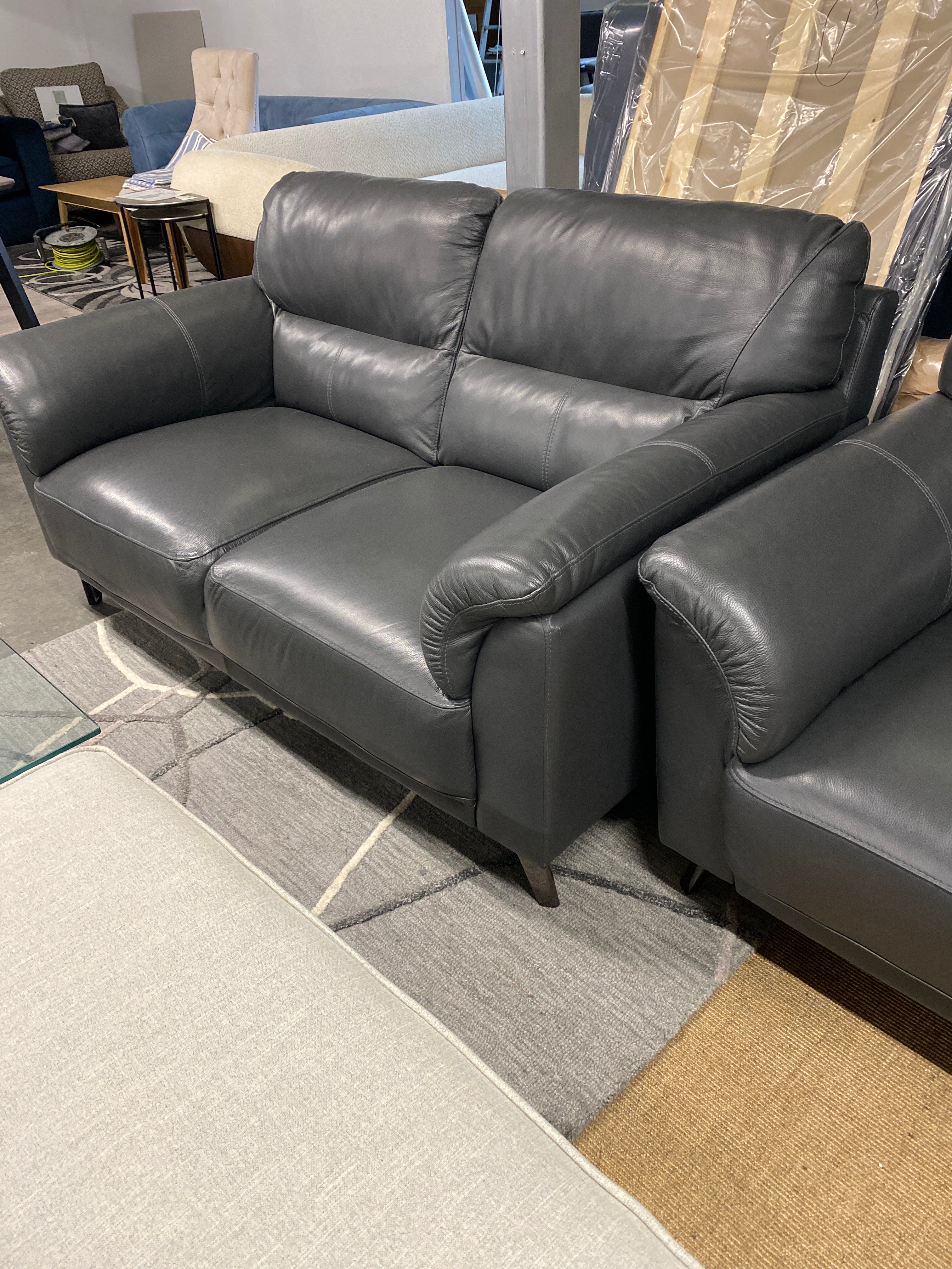 3+2 Grey Leather Sofa Set