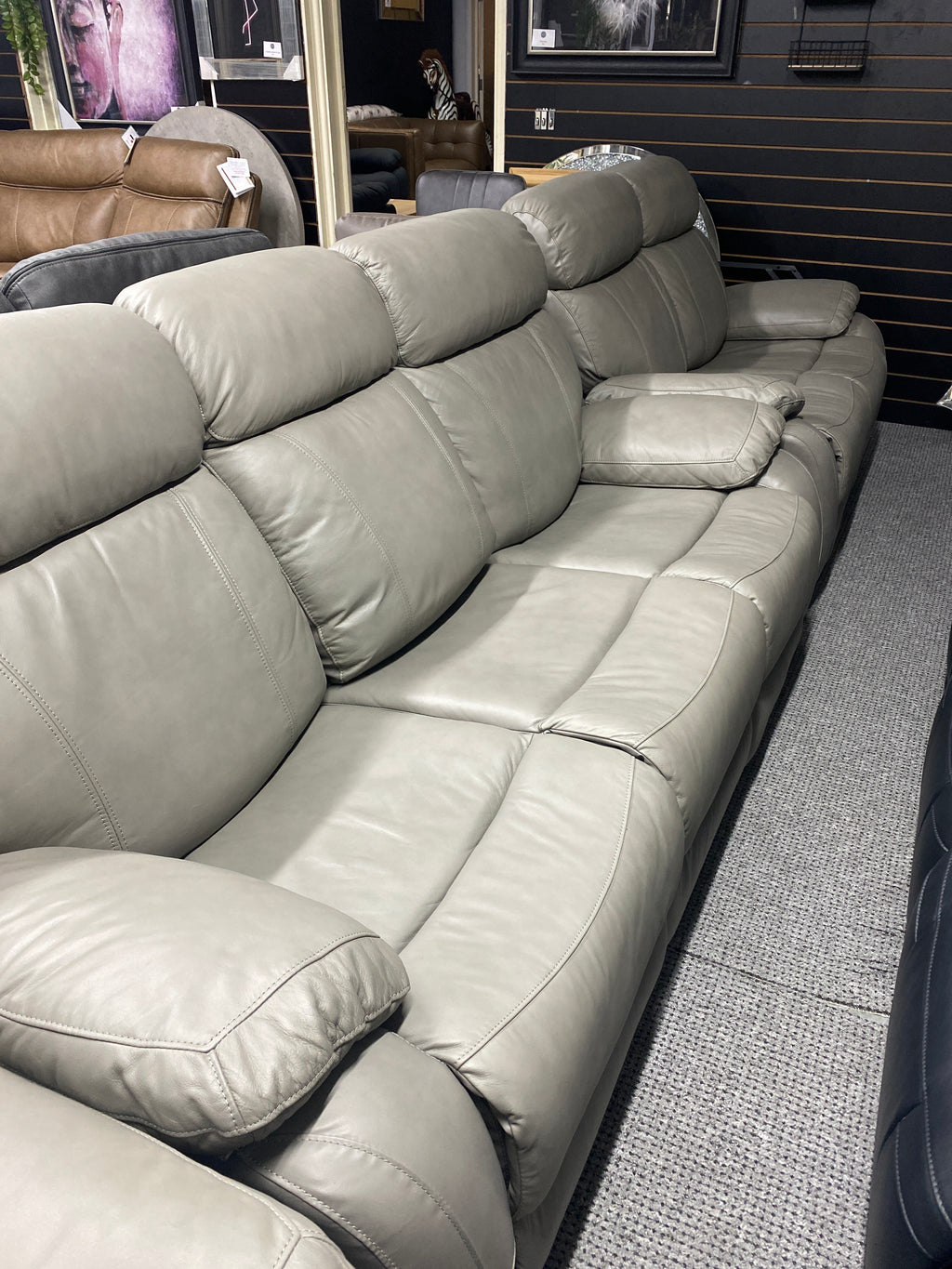 3+2 Grey Leather Electric Recliner Sofa Set (With USB Charging Ports)