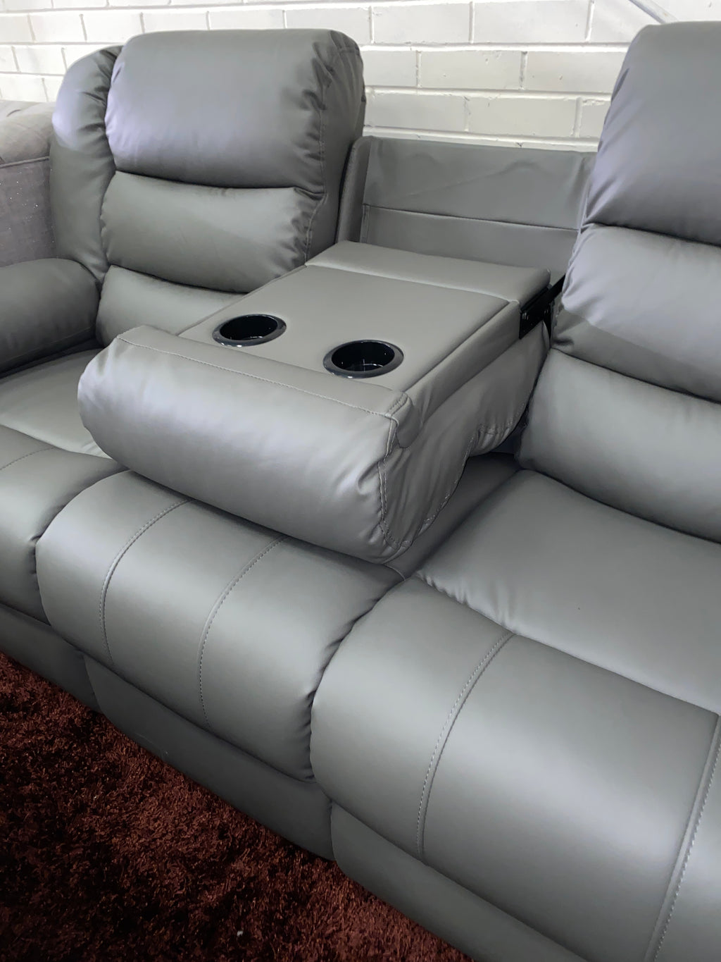 3+2 Grey Leather - Manual Recliner Sofa Set