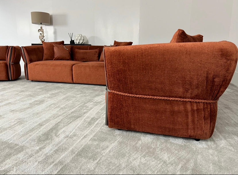 3+2+1 Orange Fabric Sofa Set