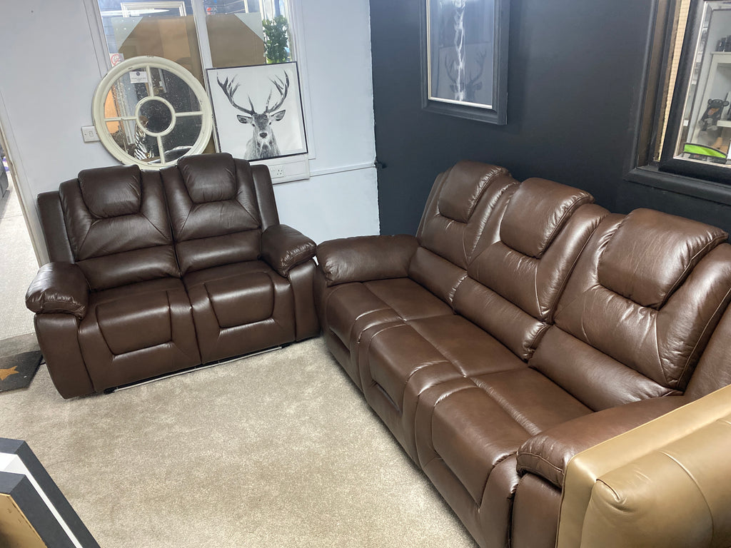 3+2 Brown Leather - Electric Recliner Sofa Set - With LED Lights