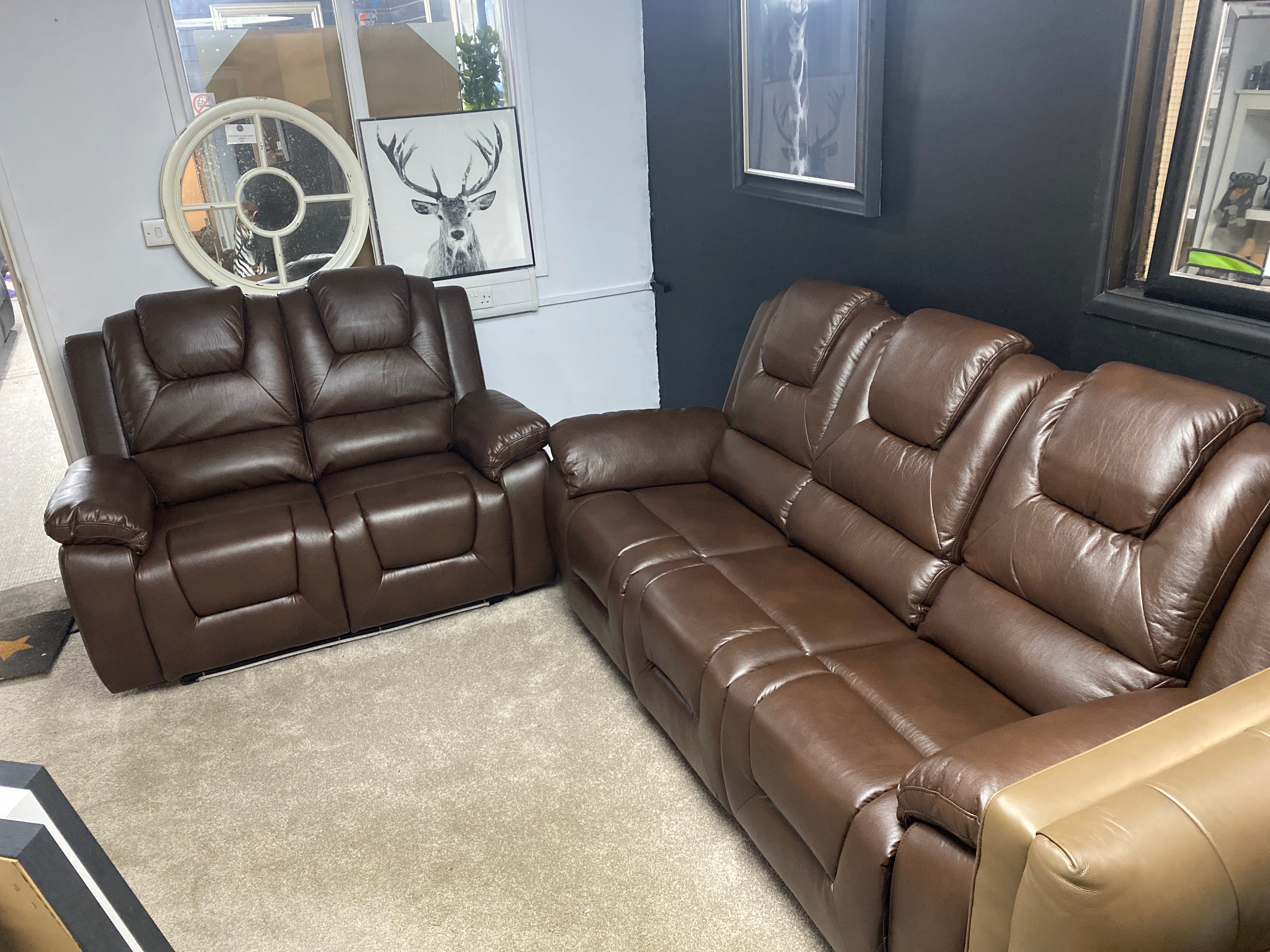 3+2 Brown Leather - Electric Recliner Sofa Set - With LED Lights