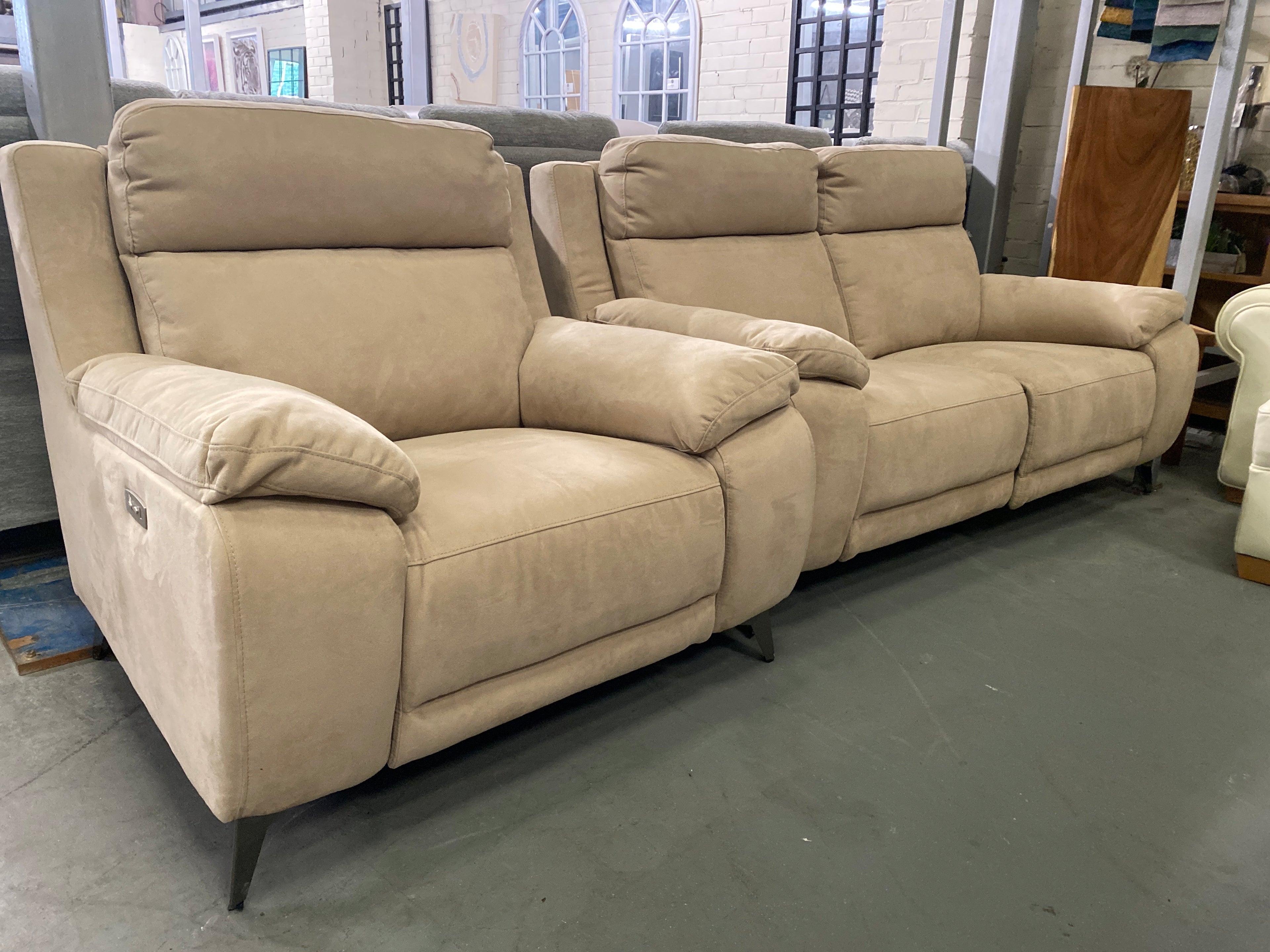 2+1 Cream Fabric - Electric Recliner Sofa Set