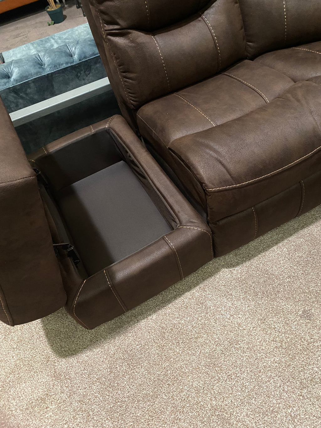 Brown Fabric Corner Sofa - Manual Recliner