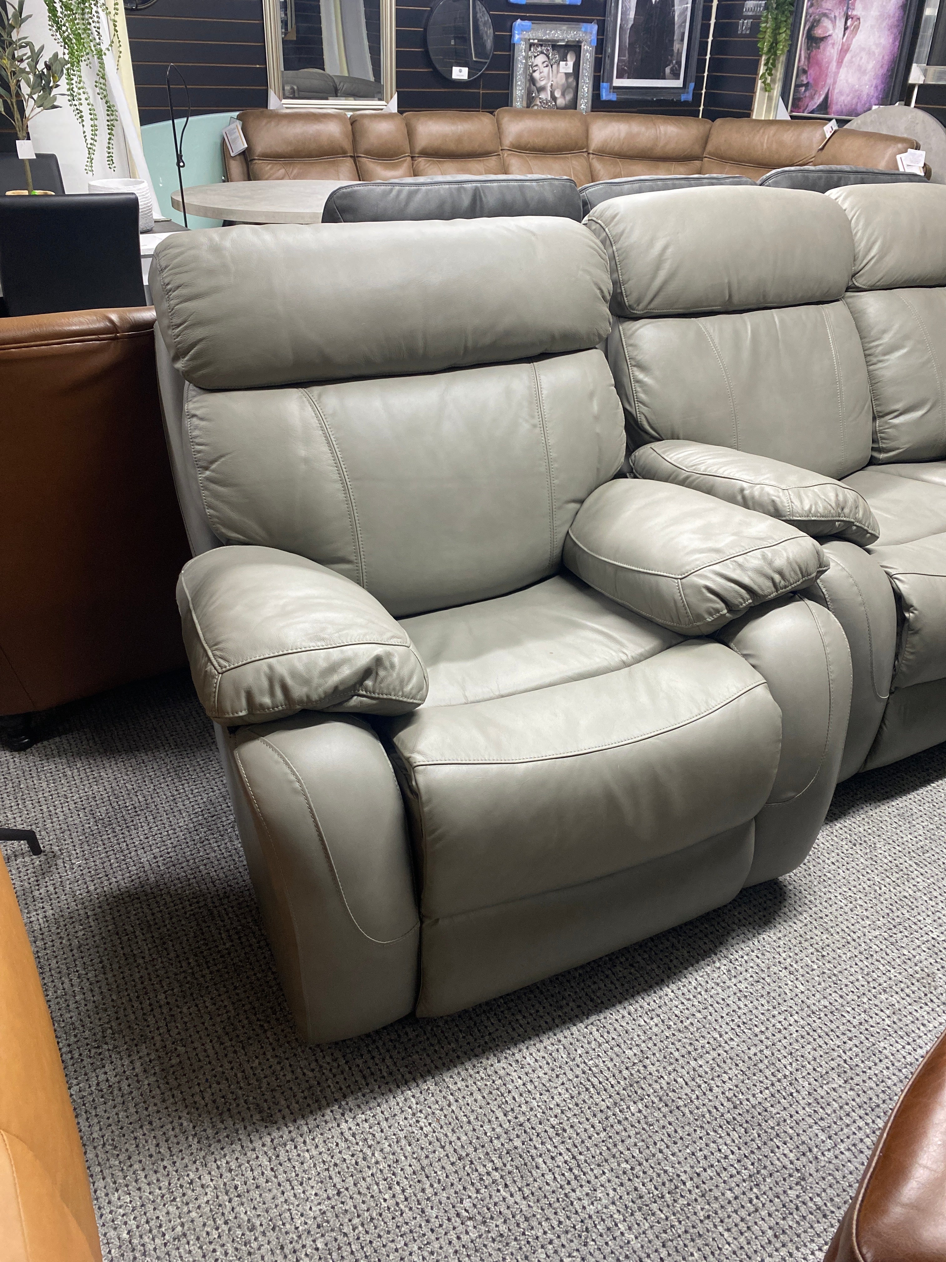 Grey Leather Armchair - Electric Recliner (With USB Charging Ports)