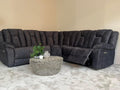 Grey Fabric Corner Sofa - Electric Recliner