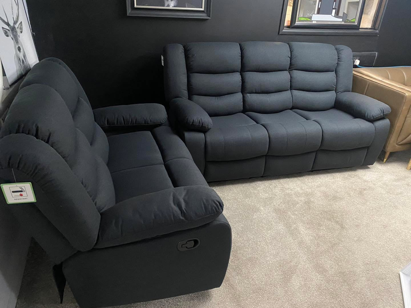 3+2 Black Fabric Manual Recliner Sofa Set