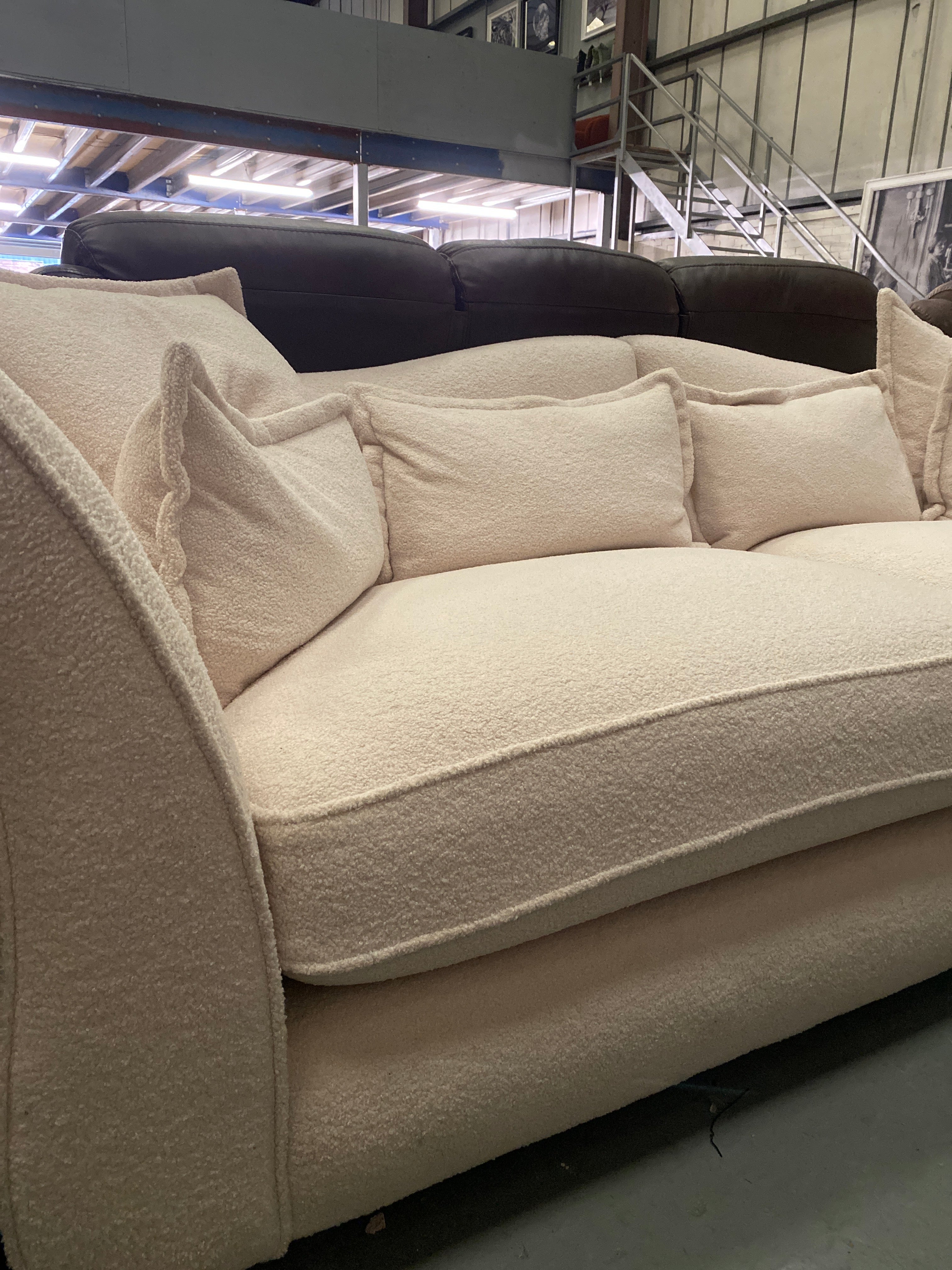 Boucle Material Cream Fabric 4 Seater Sofa