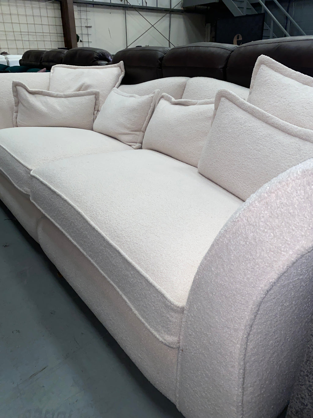 Boucle Material Cream Fabric 4 Seater Sofa