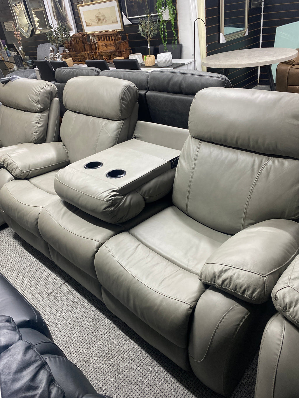 3+2 Grey Leather Electric Recliner Sofa Set (With USB Charging Ports)