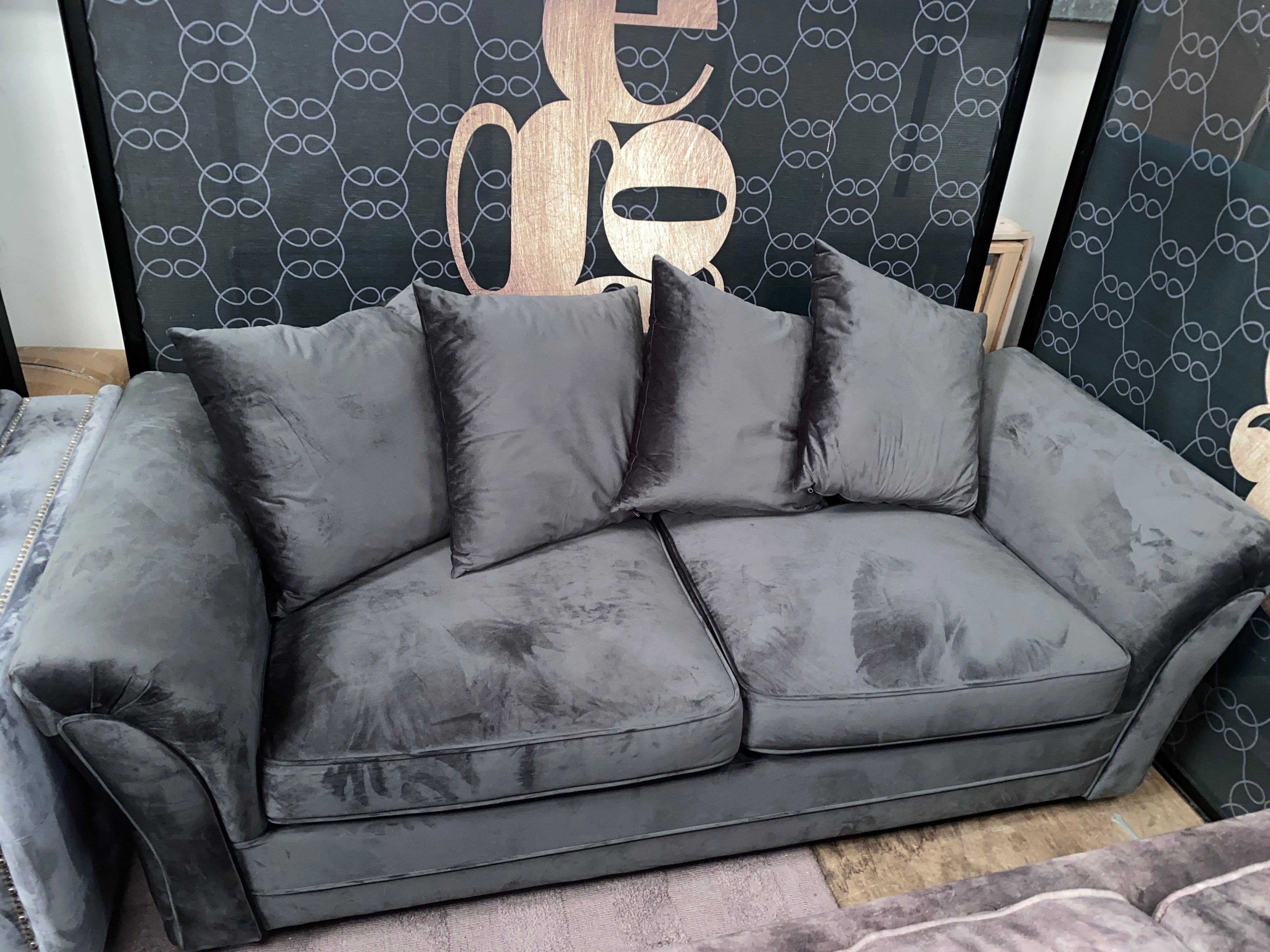 Black Velvet 3 Seater Sofa
