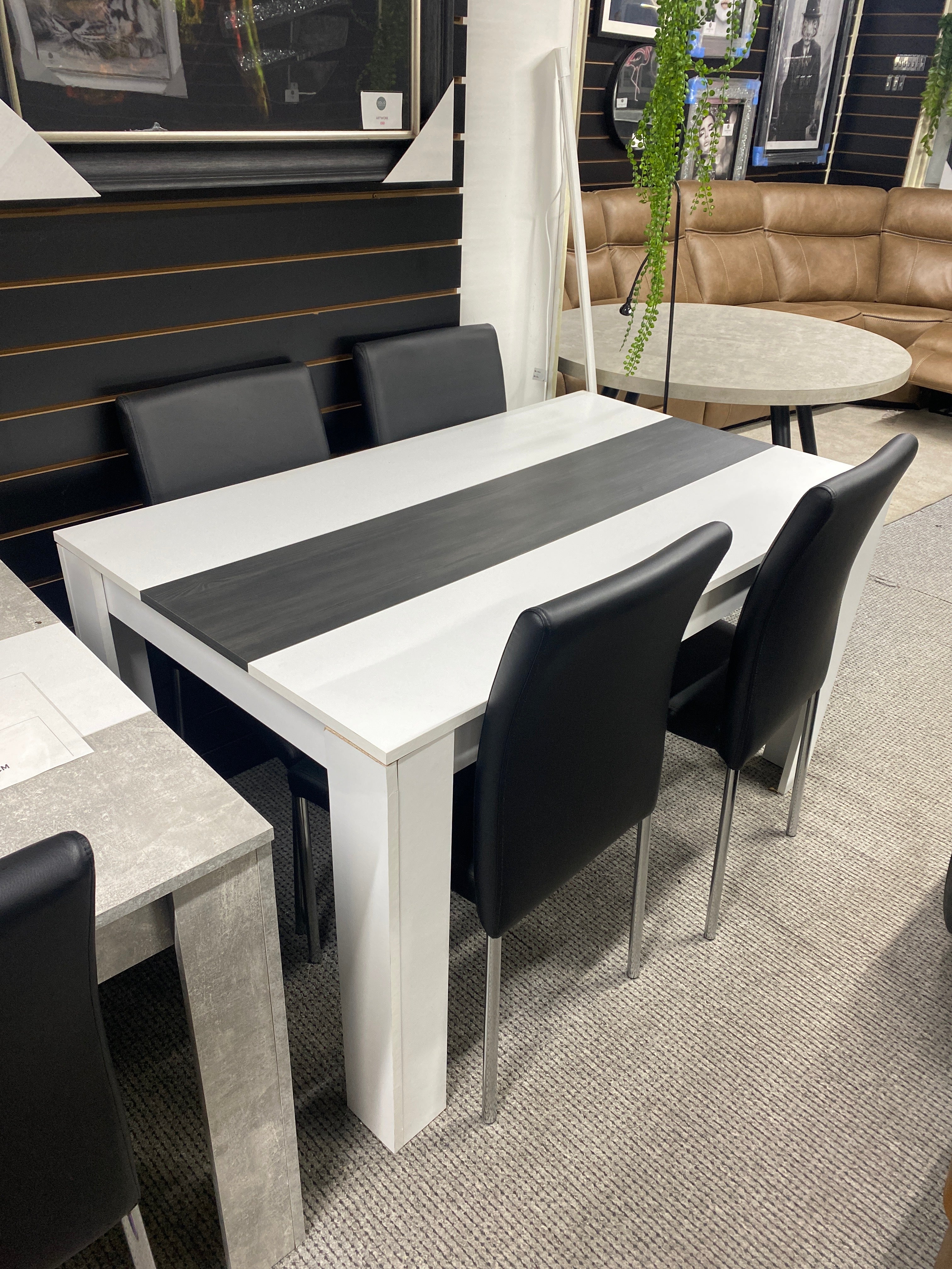 1.4m White Wooden Dining Table + 4 Chairs