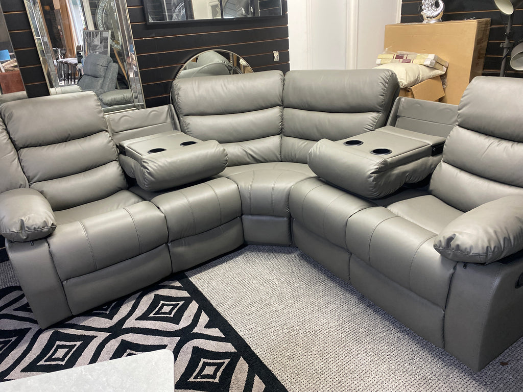 Grey Leather - Manual Recliner Corner Sofa