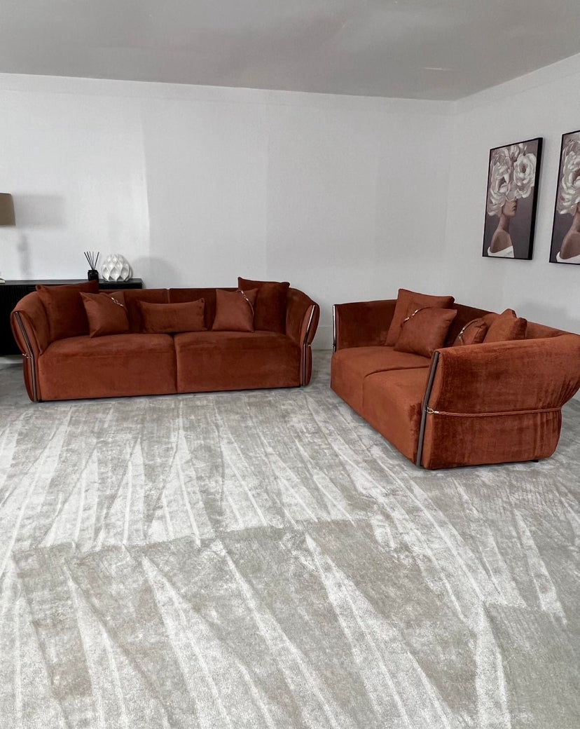 3+2+1 Orange Fabric Sofa Set