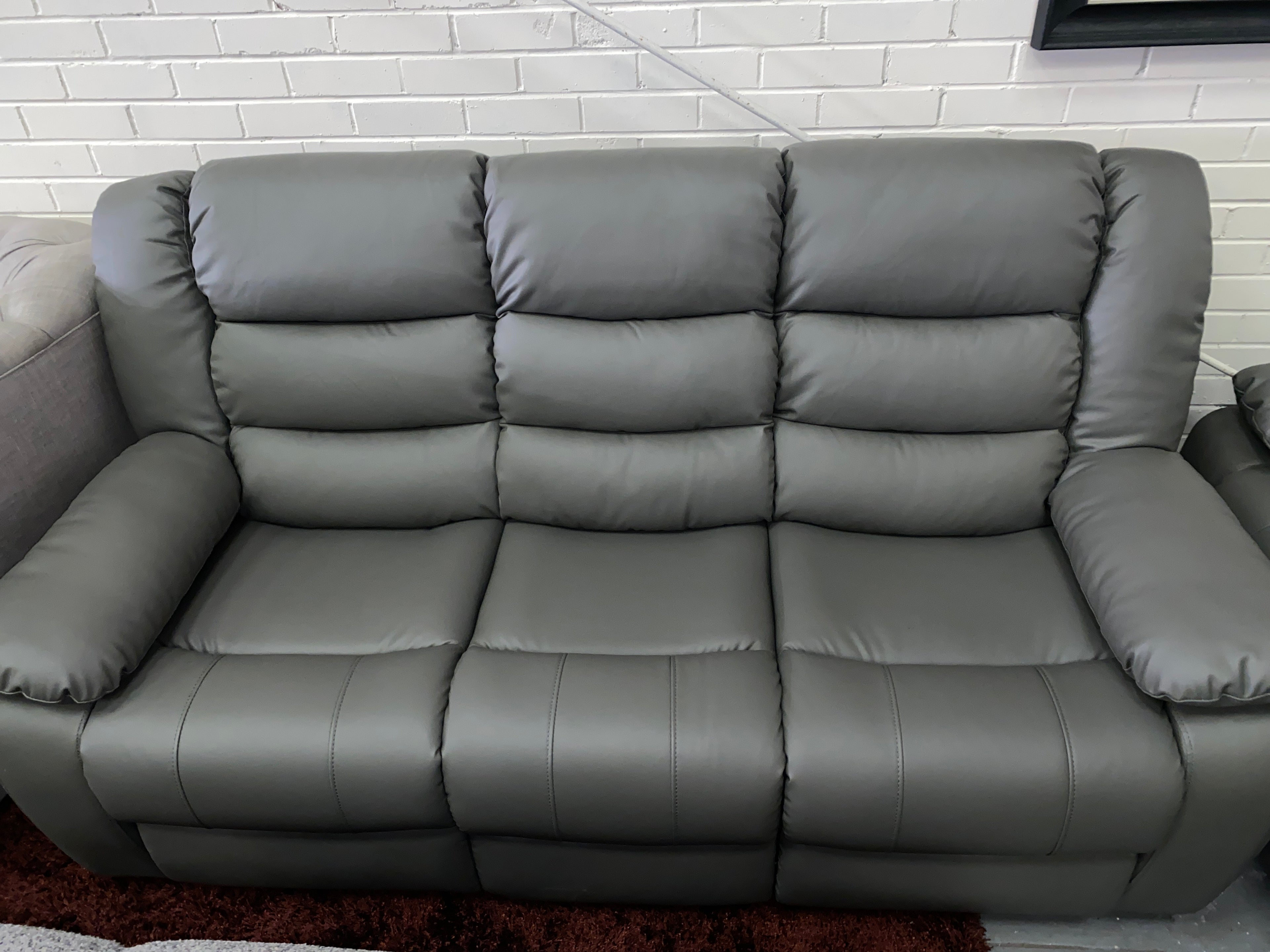 3+2 Grey Leather - Manual Recliner Sofa Set