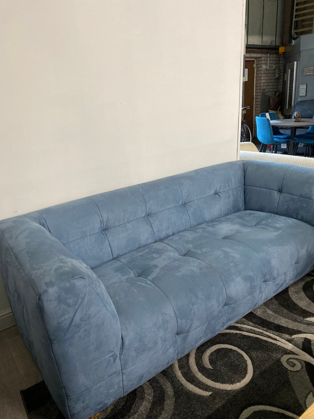 Blue Suede 3 Seater Sofa