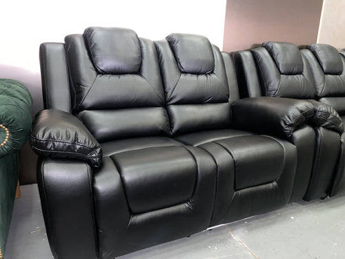 3+2 Black Leather - Electric Recliner Sofa Set - With LED Lights