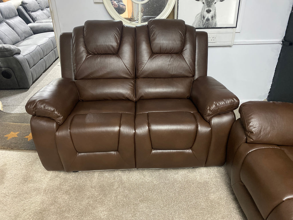 3+2 Brown Leather - Electric Recliner Sofa Set - With LED Lights