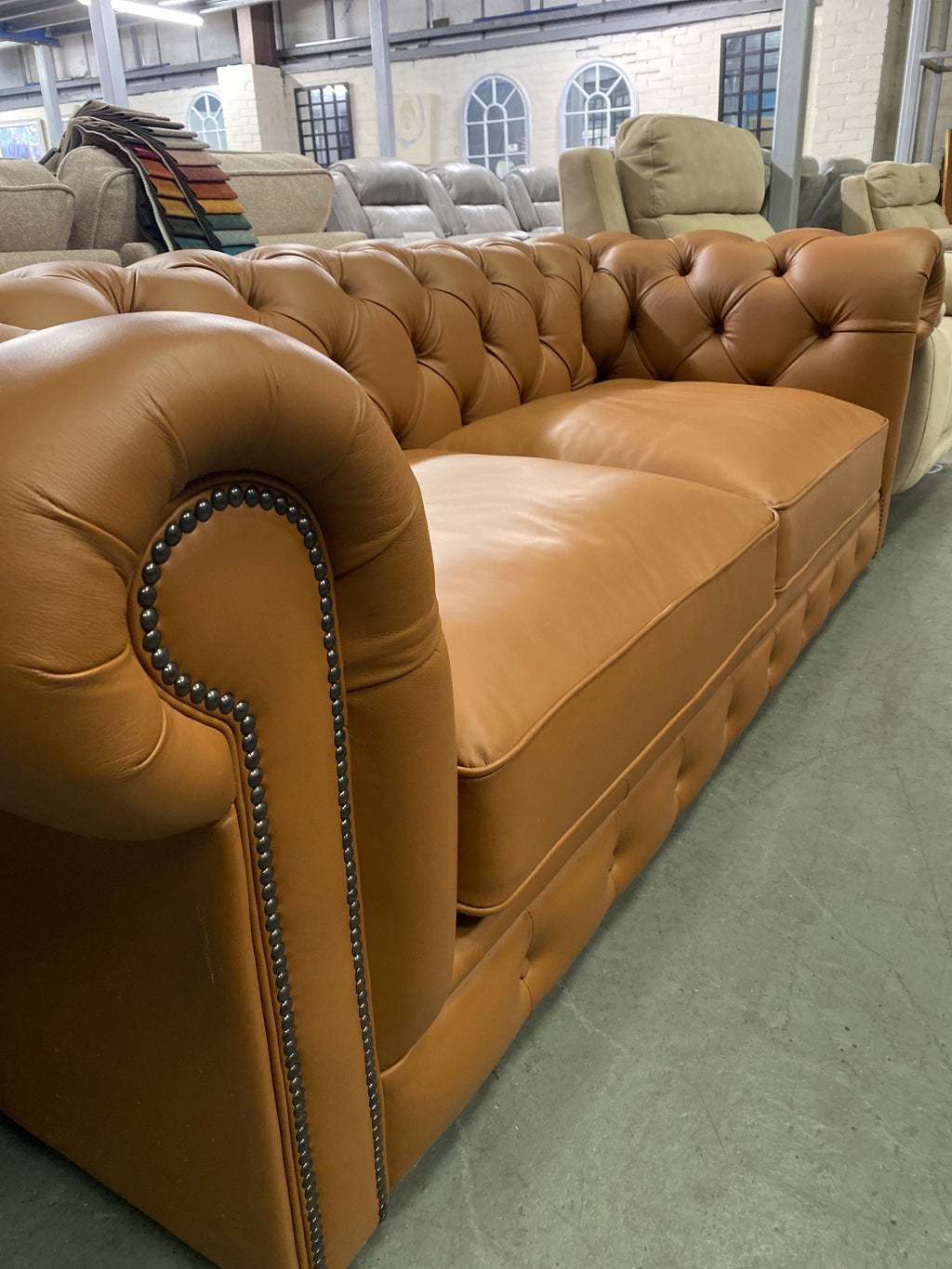 Tan Leather Chesterfield 3 Seater Sofa