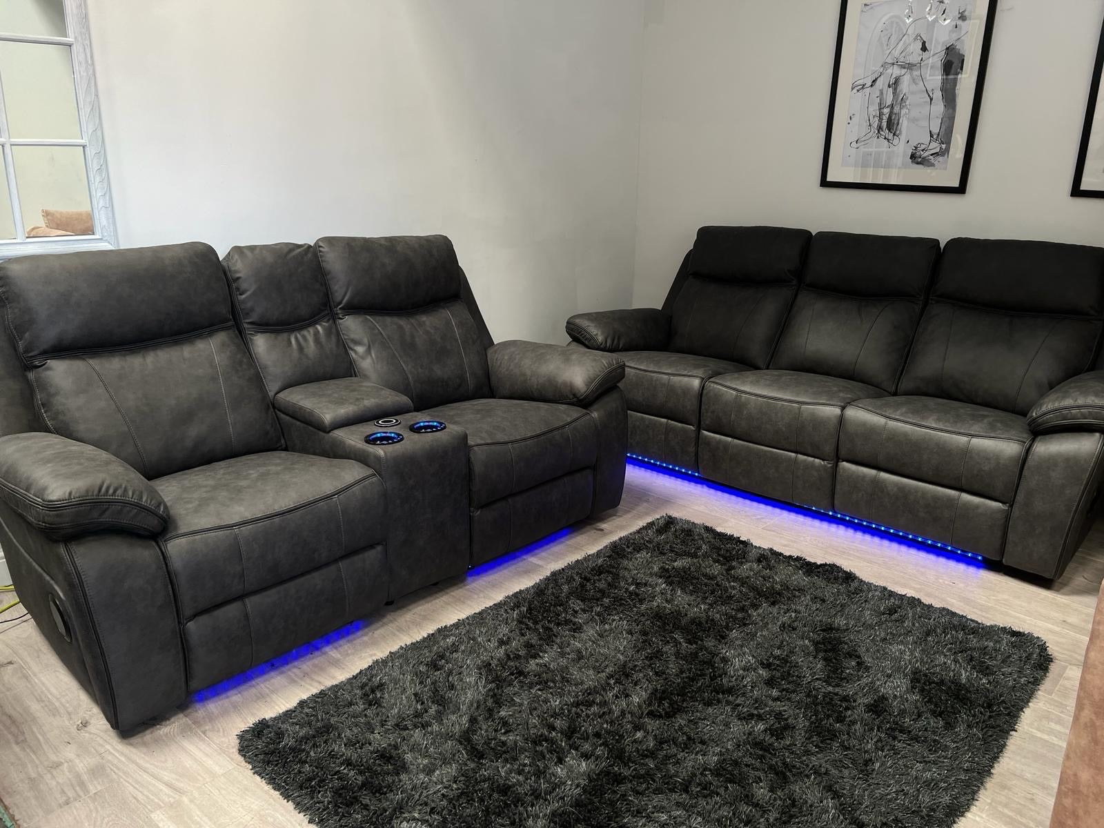 3+2 Music Sofa Set - Electric Recliner (With Lights + Speakers + Charging Ports etc.)