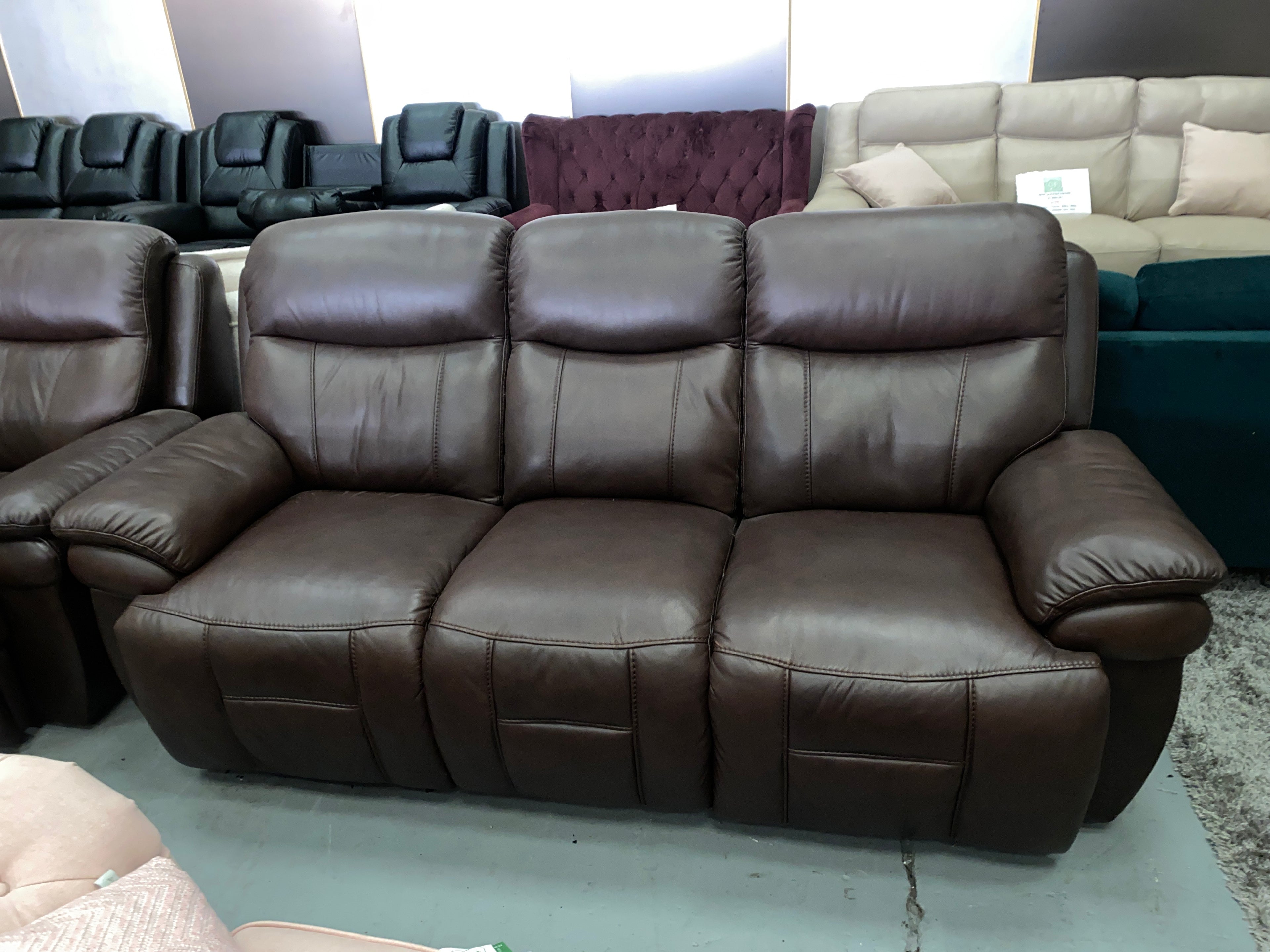 3+3 Brown Leather Electric Recliner Sofa Set