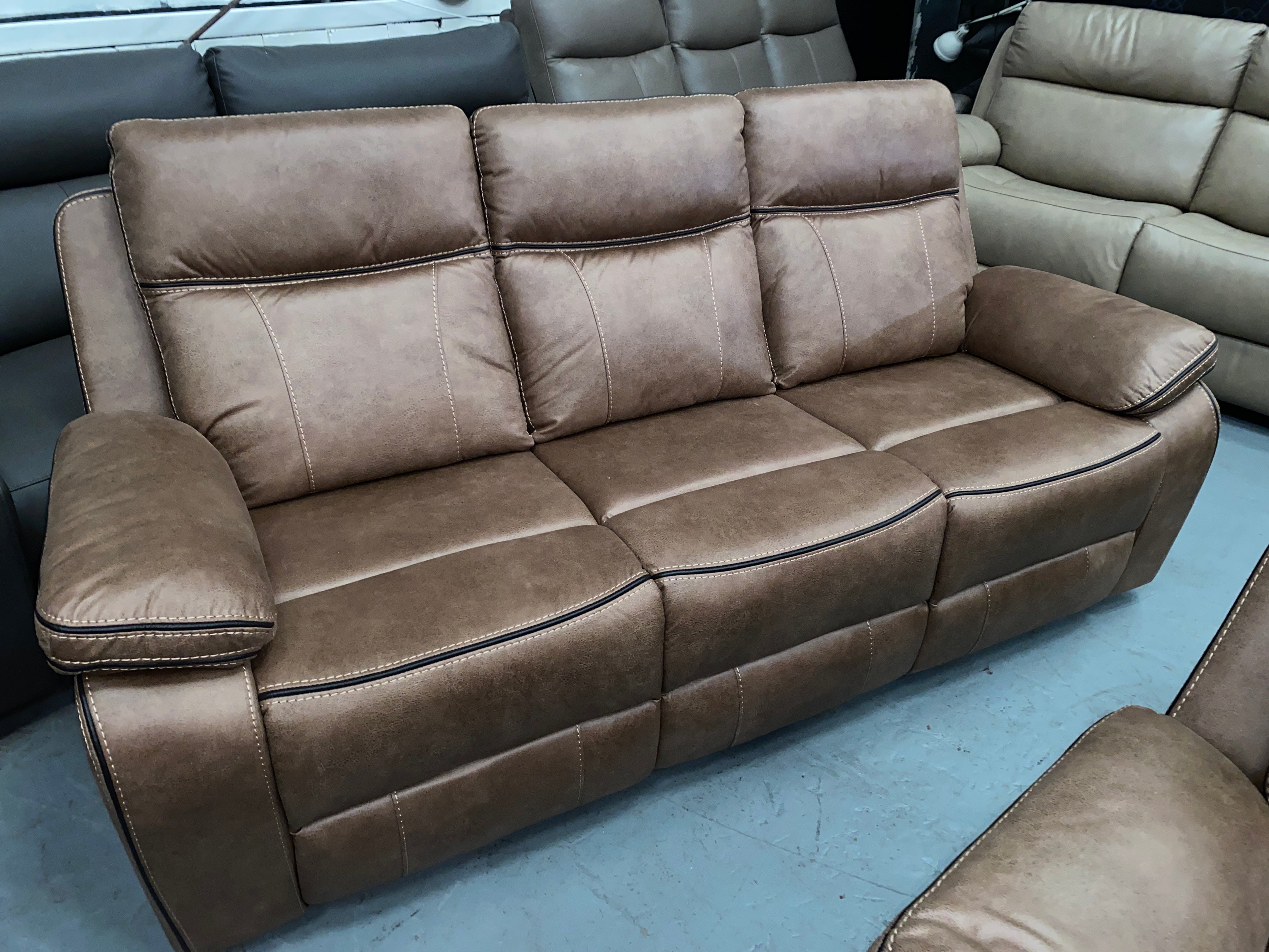 3+2 Brown Fabric - Manual Recliner Sofa Set