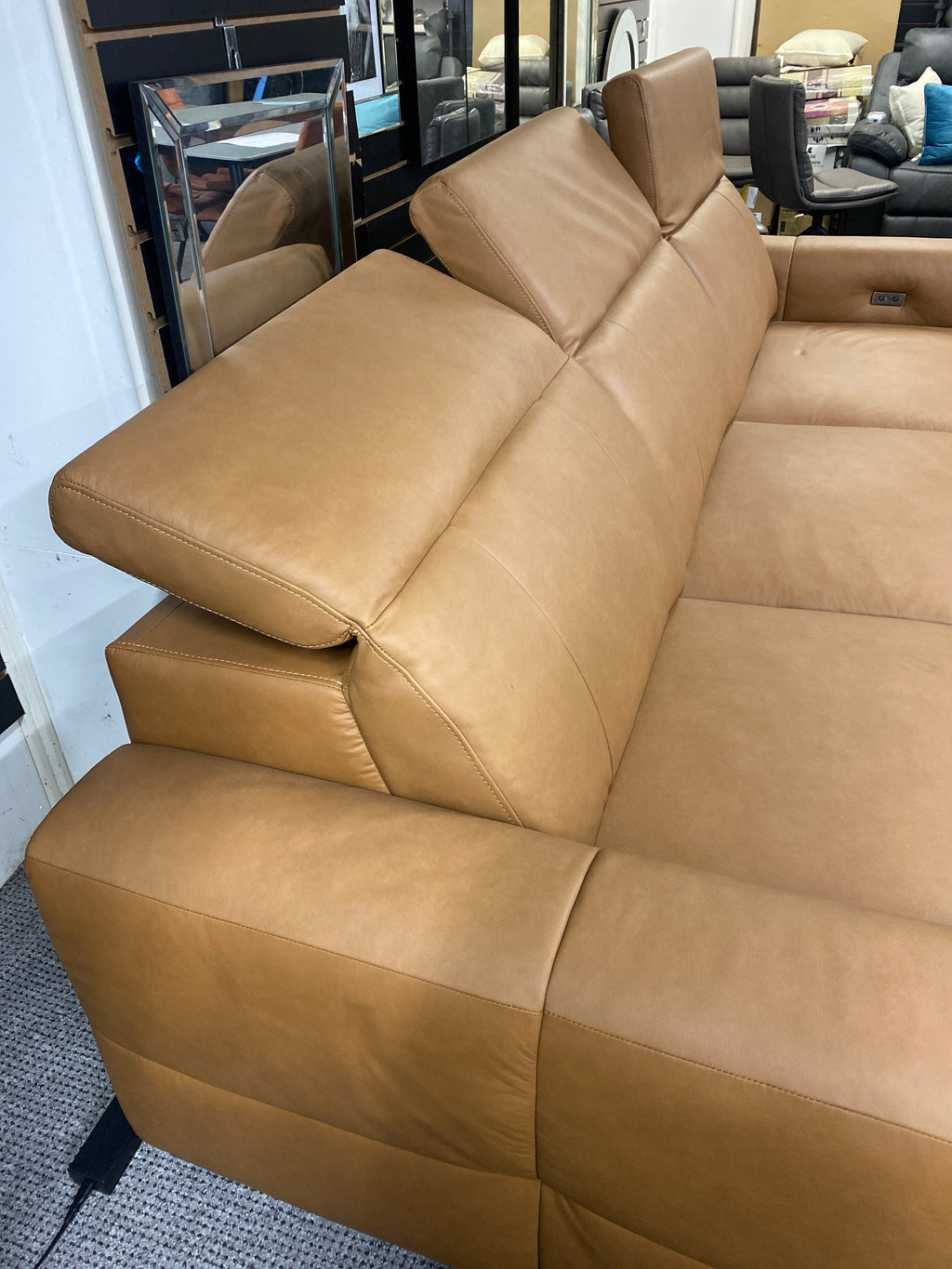Tan Aniline Leather 4 Seater Sofa - Electric Recliner (With USB Charging Ports)