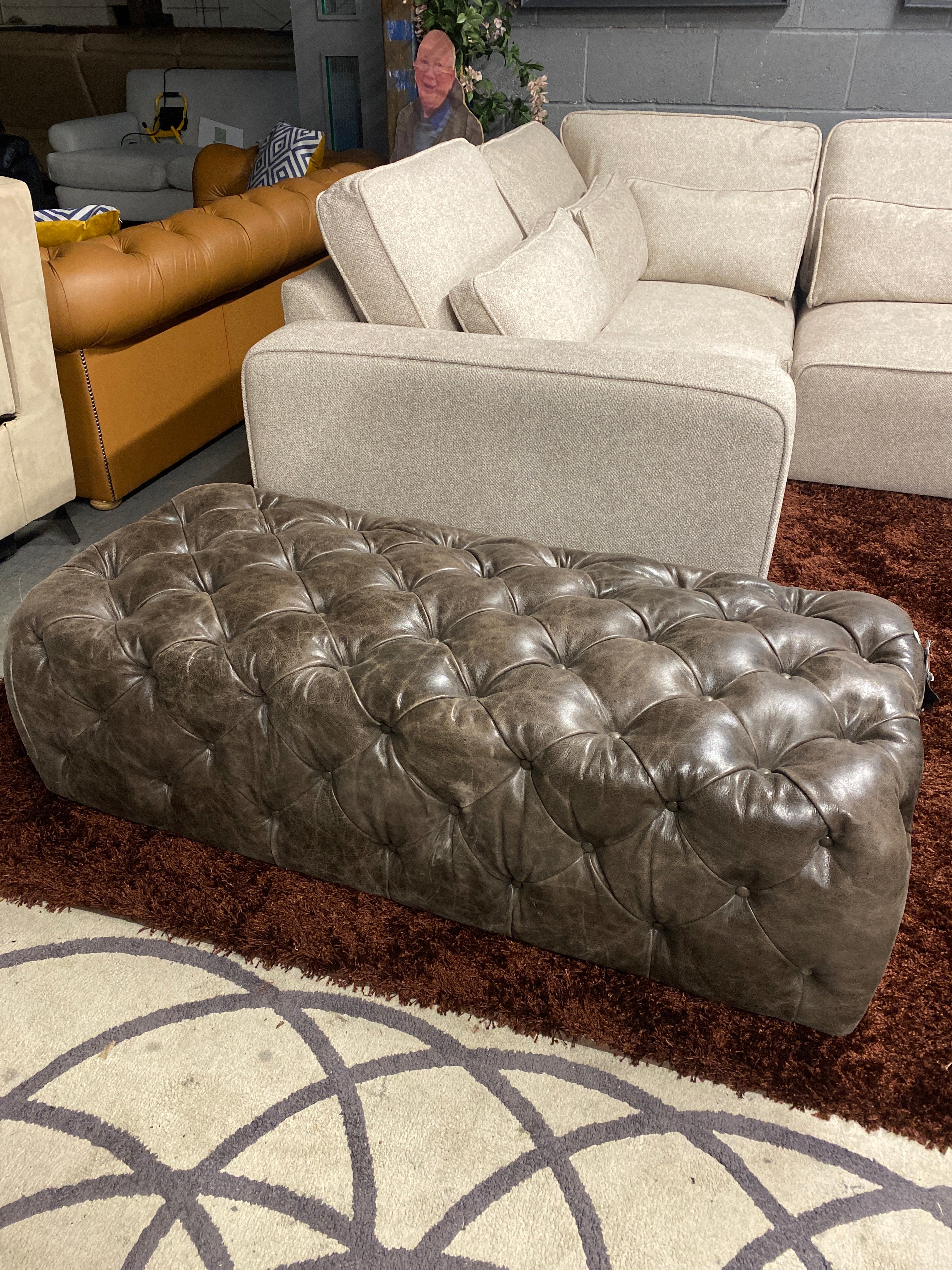 Brown Aniline Leather Chesterfield Footstool