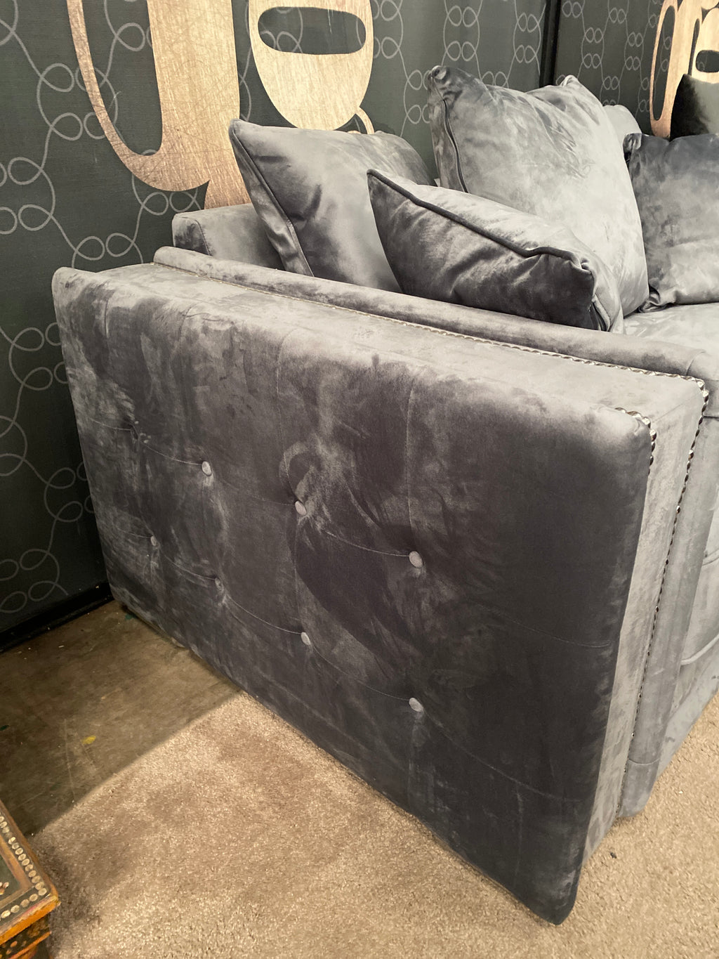 Grey Velvet 2 Seater Sofa