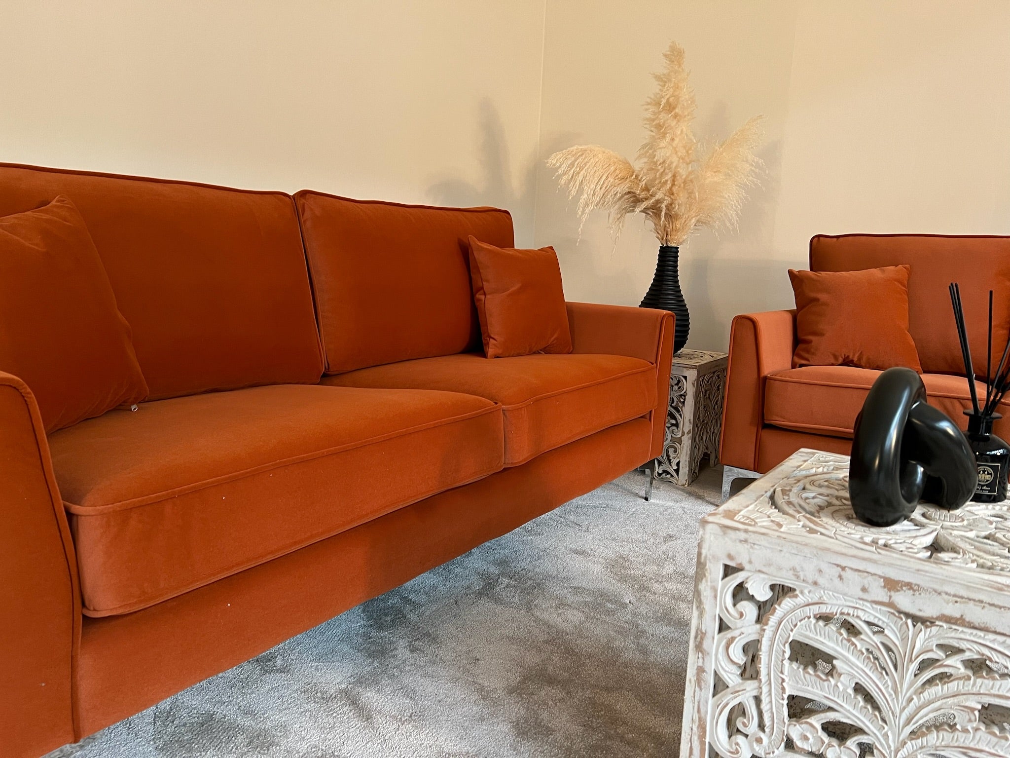 3+2+1 Orange Fabric Sofa Set