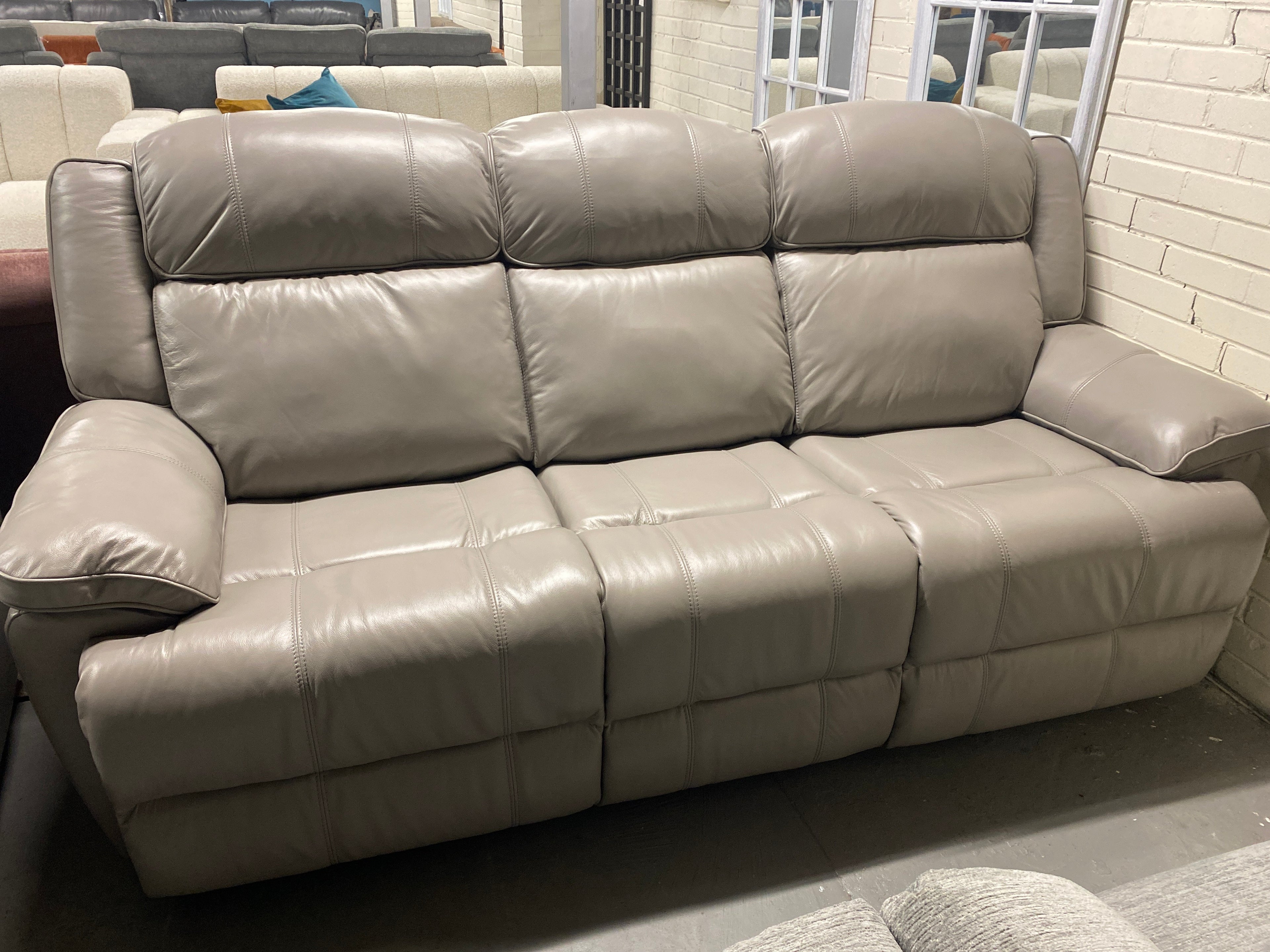 3+1+1 Grey Leather - Manual Recliner Sofa Set